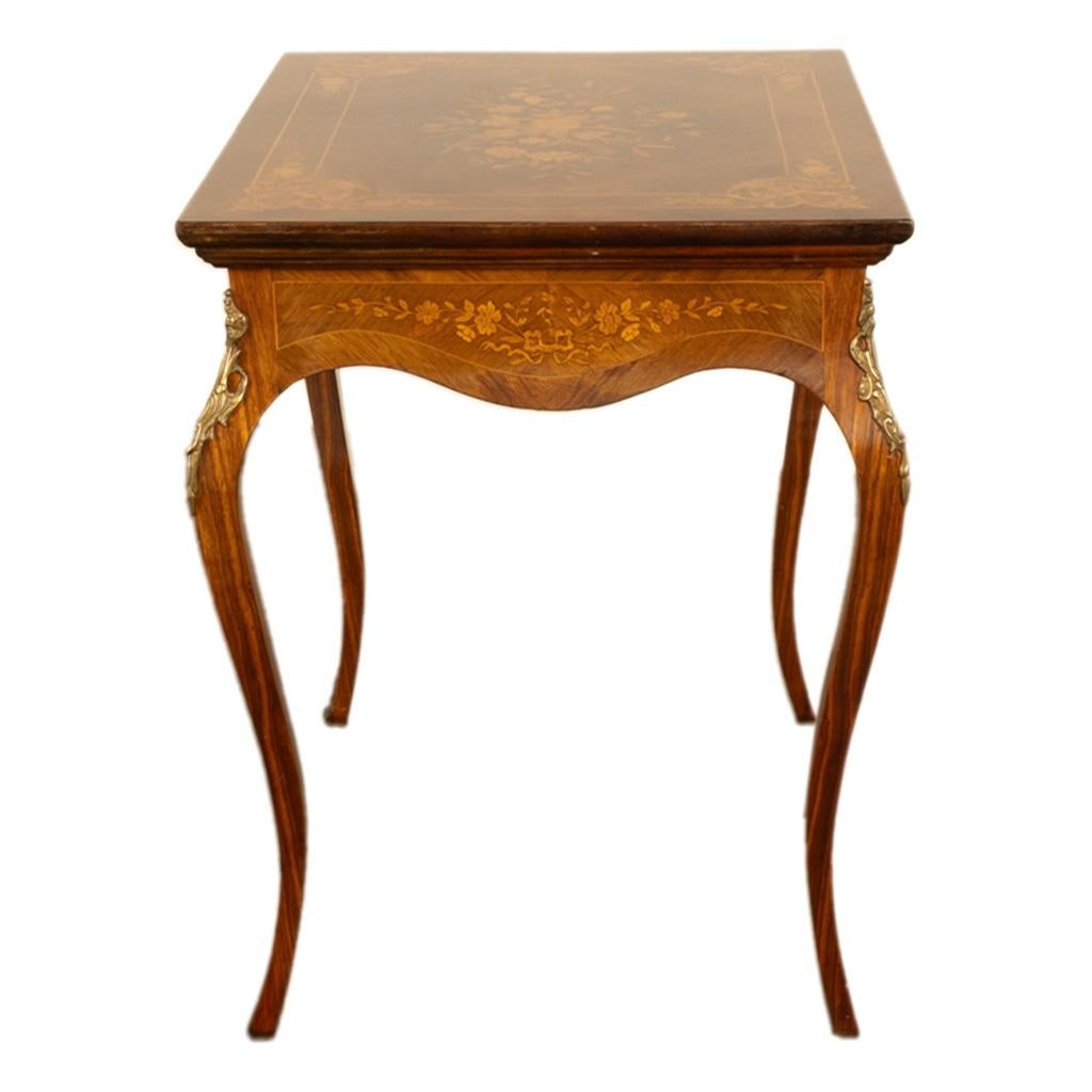 Antique Louis XV Ormolu Mounted Inlaid Marquetry Rosewood Center Side Table 1890 In Good Condition For Sale In Portland, OR