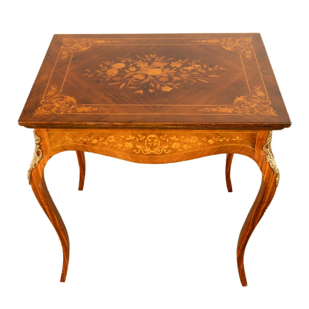 Antique Louis XV Ormolu Mounted Inlaid Marquetry Rosewood Center Side Table 1890 For Sale 3