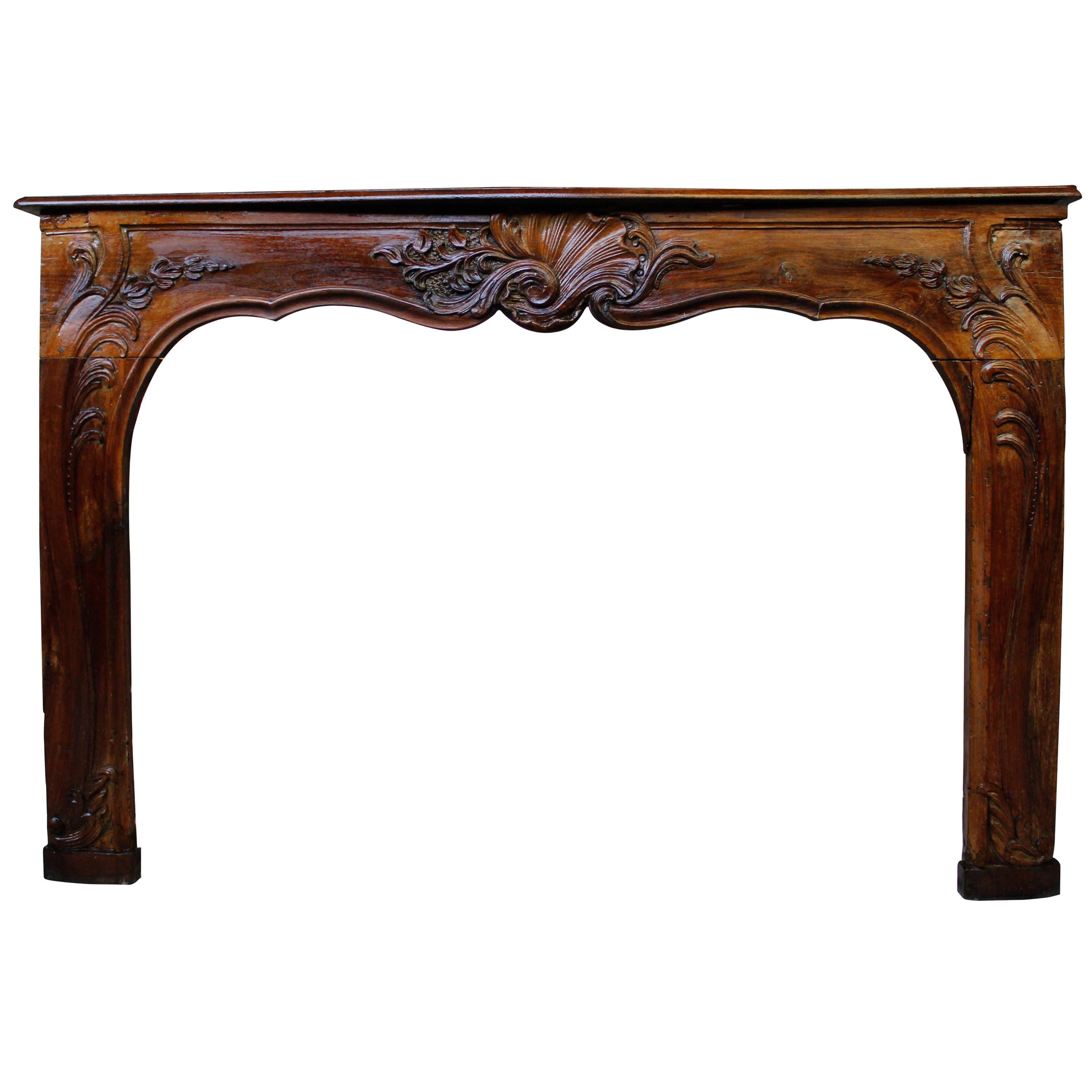 Antique Louis XV Period Pear Tree Wooden Fireplace Mantel For Sale