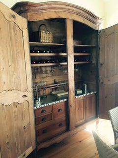 Antique Louis XV Pine Armoire with Dry-Bar Interior