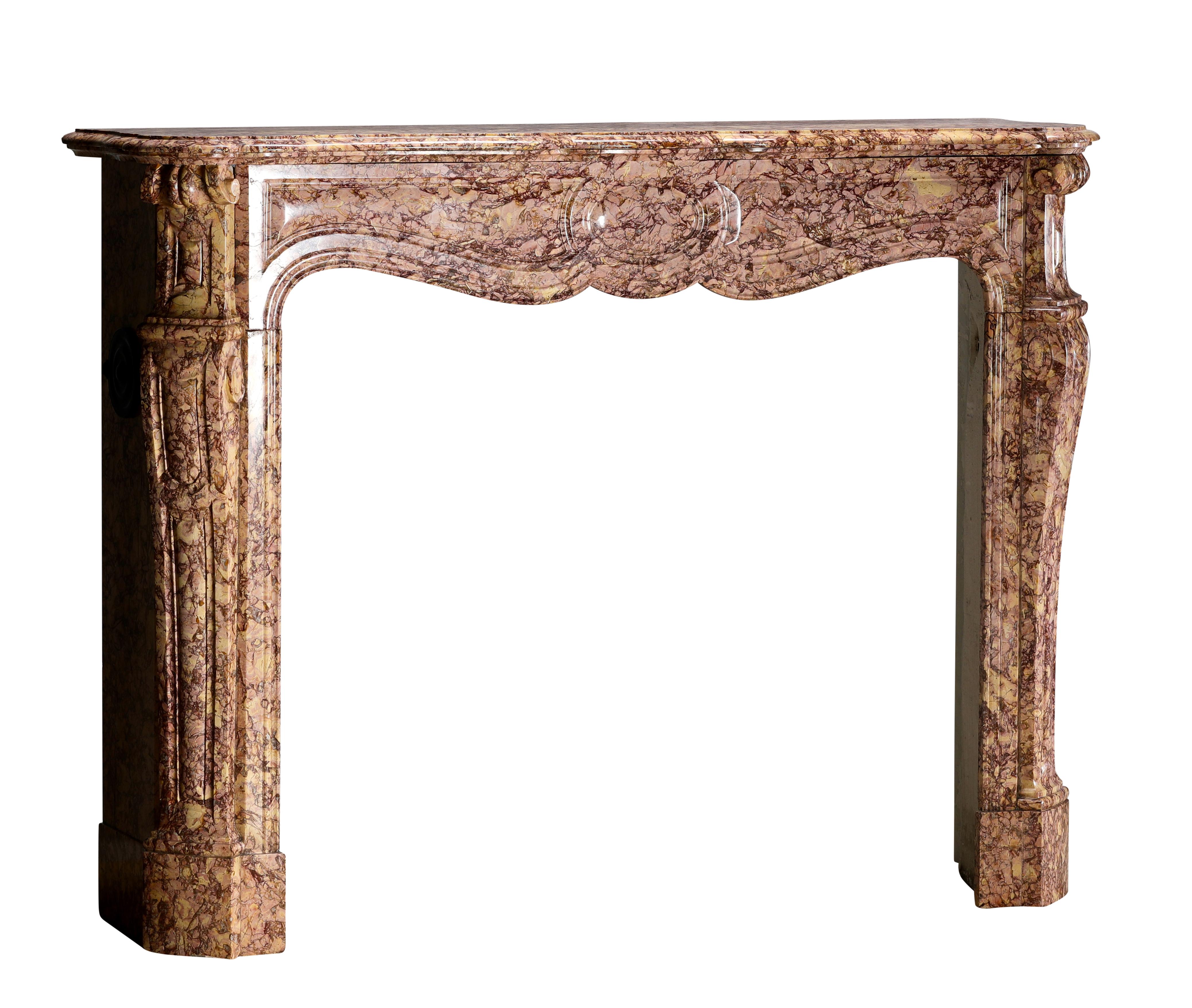 Antico camino Luigi XV Pompadour in marmo Brocatelle Violet di lusso in vendita 7