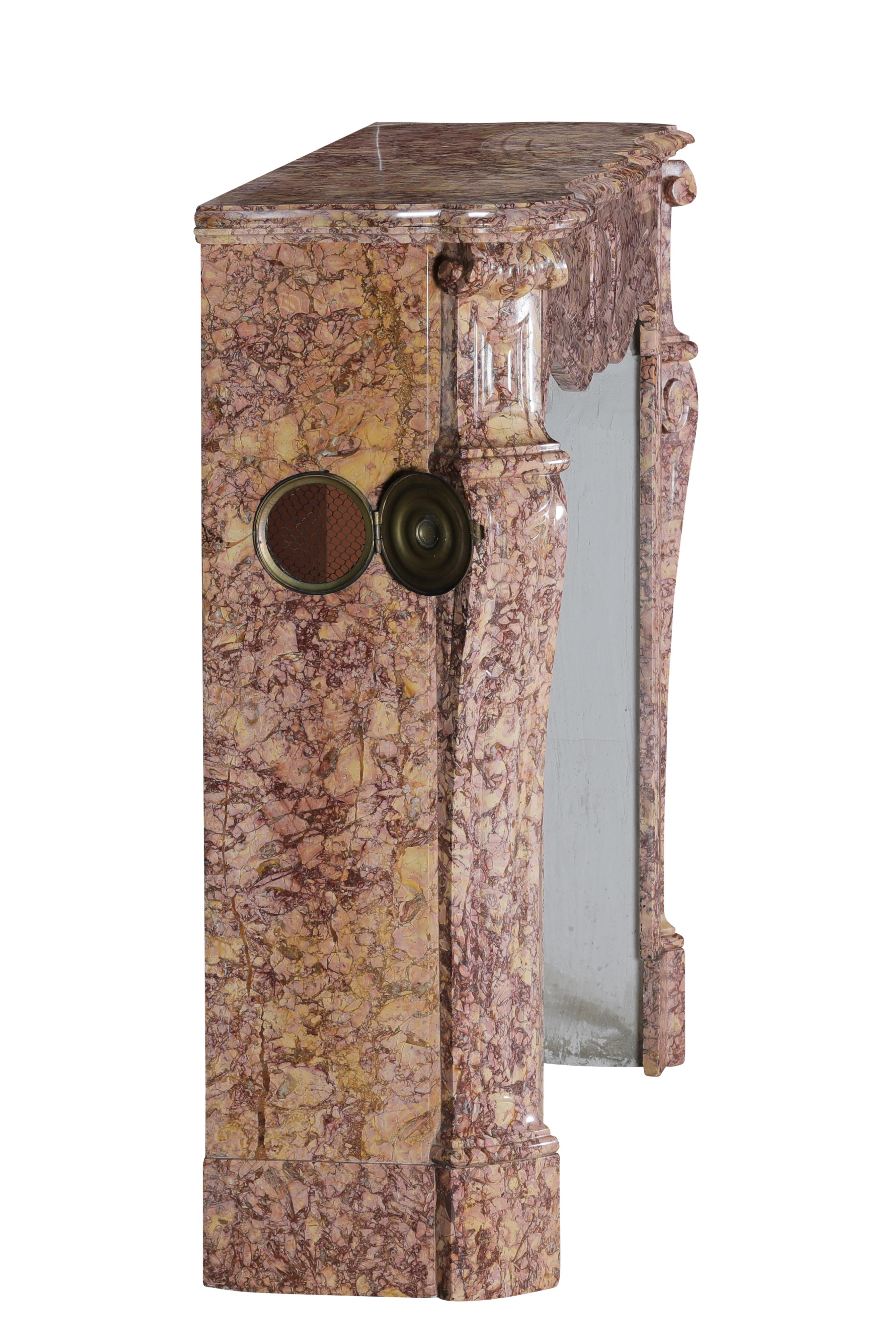 Antico camino Luigi XV Pompadour in marmo Brocatelle Violet di lusso in vendita 12