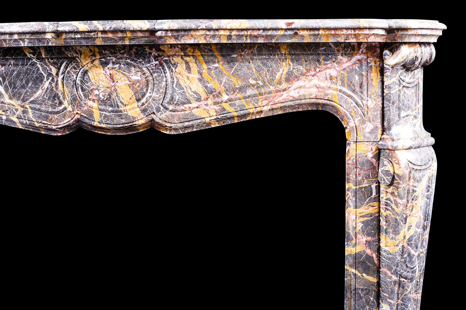 Hand-Carved Antique Louis XV Pompadour Fireplace Surround, circa 1870 For Sale