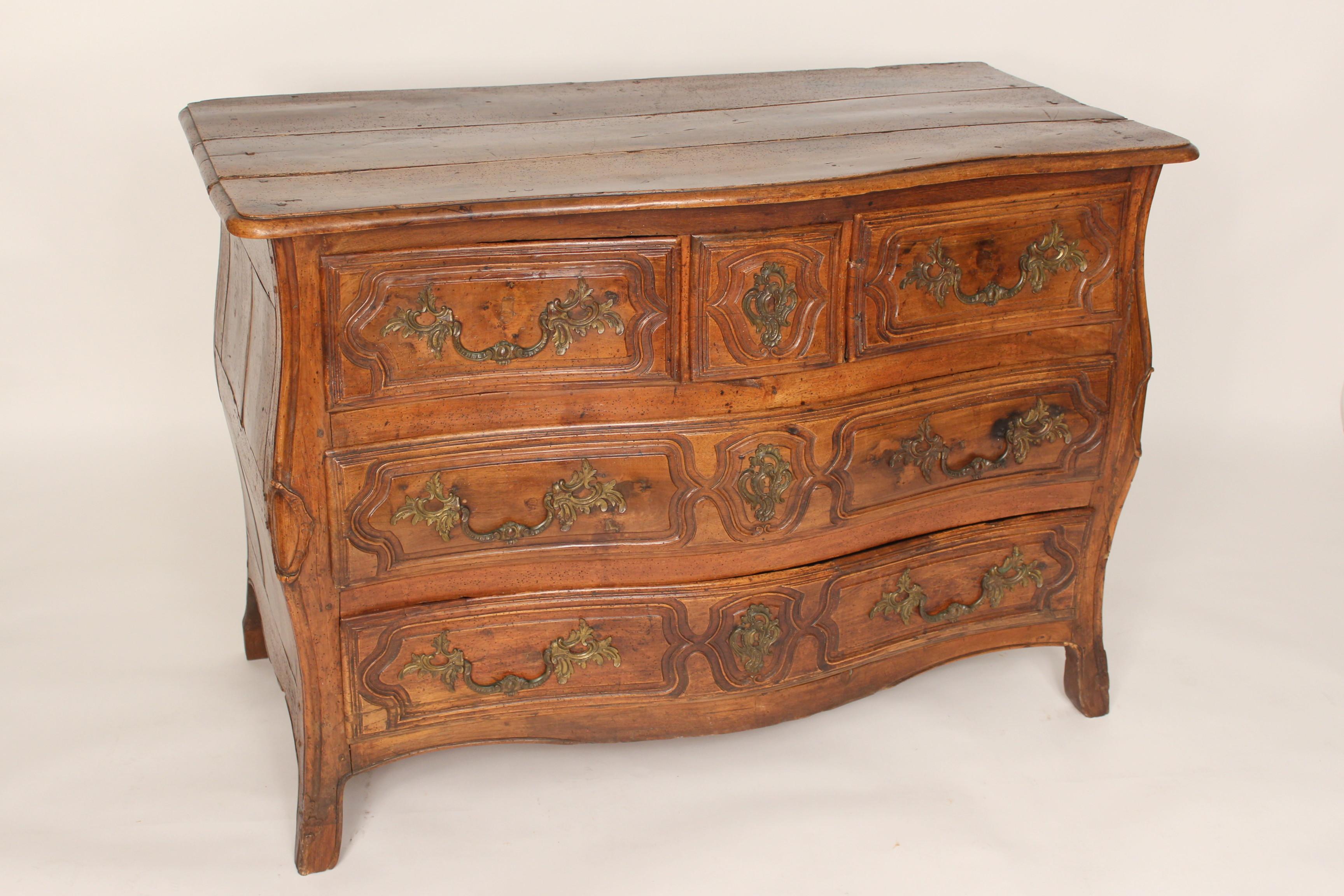 French Provincial Antique Louis XV Provincial Style Walnut Bombe Commode