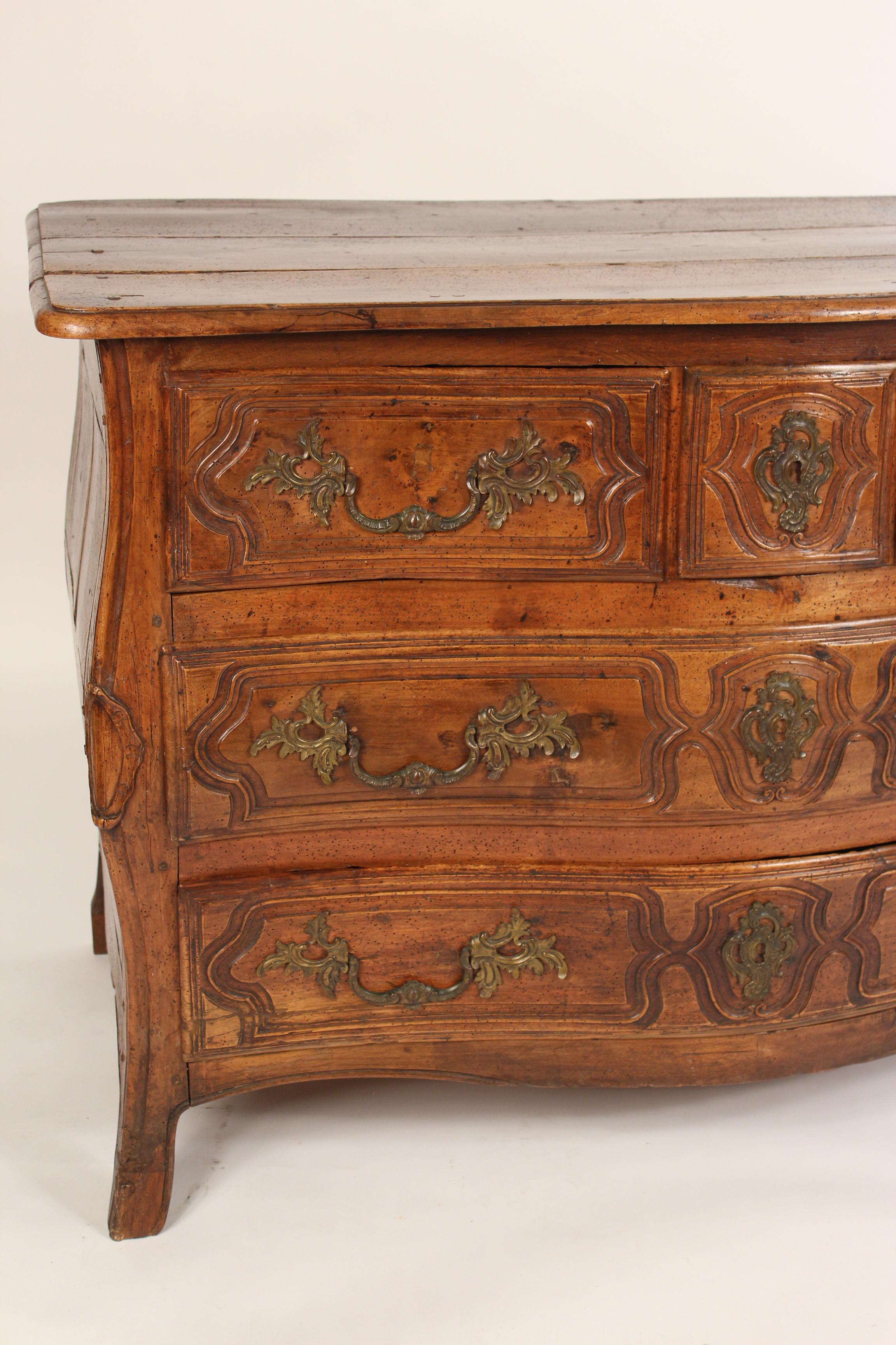 Brass Antique Louis XV Provincial Style Walnut Bombe Commode