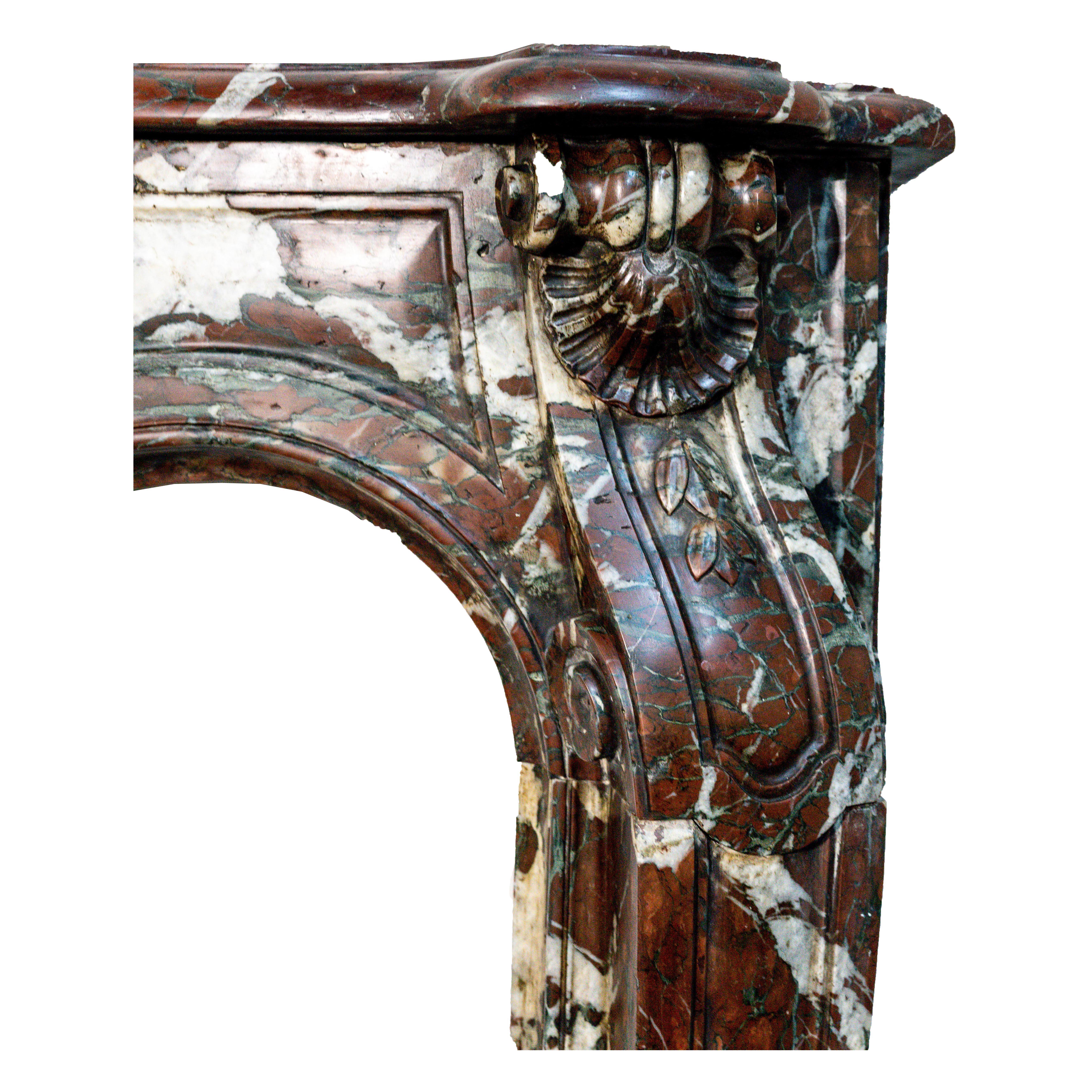 Rococo Antique Louis XV Purple Marble Fireplace Mantel For Sale