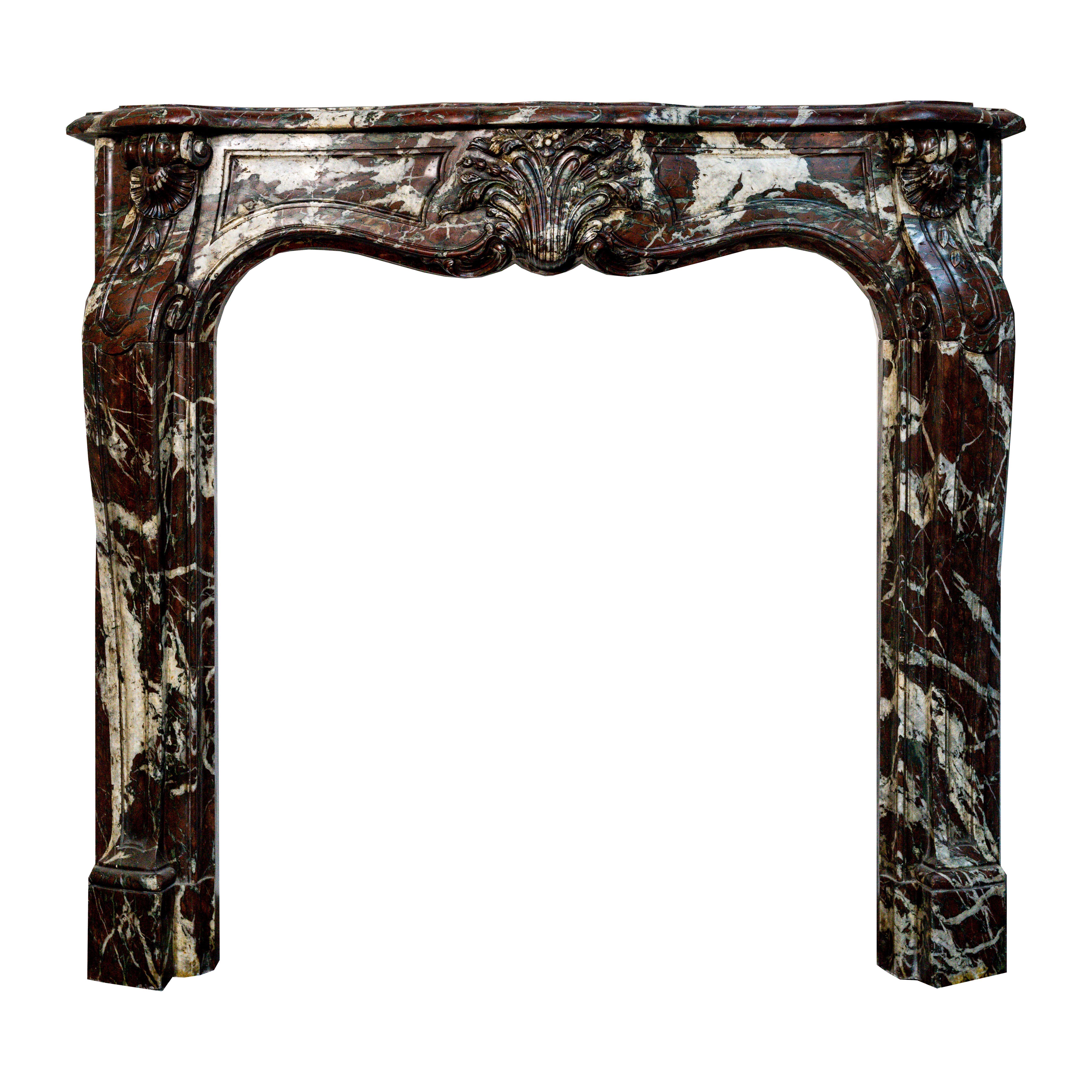 French Antique Louis XV Purple Marble Fireplace Mantel For Sale