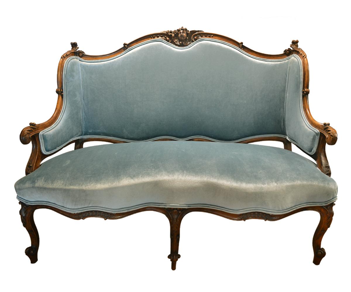 French Antique Louis XV Revival 19th Century Hand-Carved Walnut Settee Five Piece Set