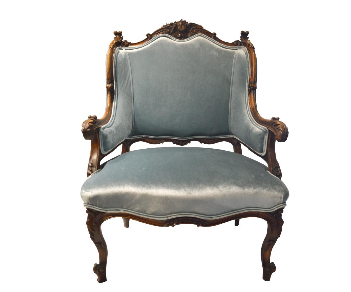 Antique Louis XV Revival 19th Century Hand-Carved Walnut Settee Five Piece Set 3