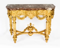 Antique Louis XV Revival Carved Giltwood Console Pier Table 19th Century
