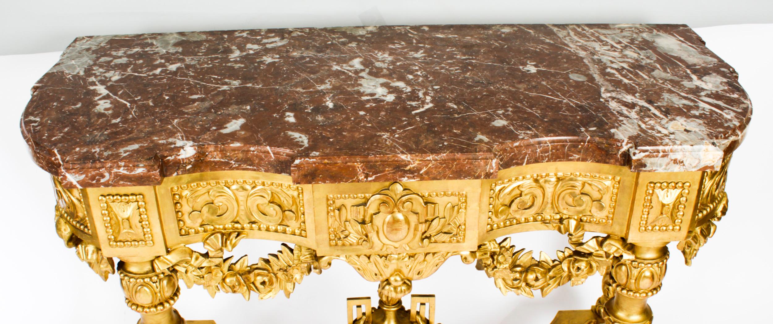 Antique Louis XV Revival Carved Giltwood Console Pier Table 19th Century In Good Condition In London, GB