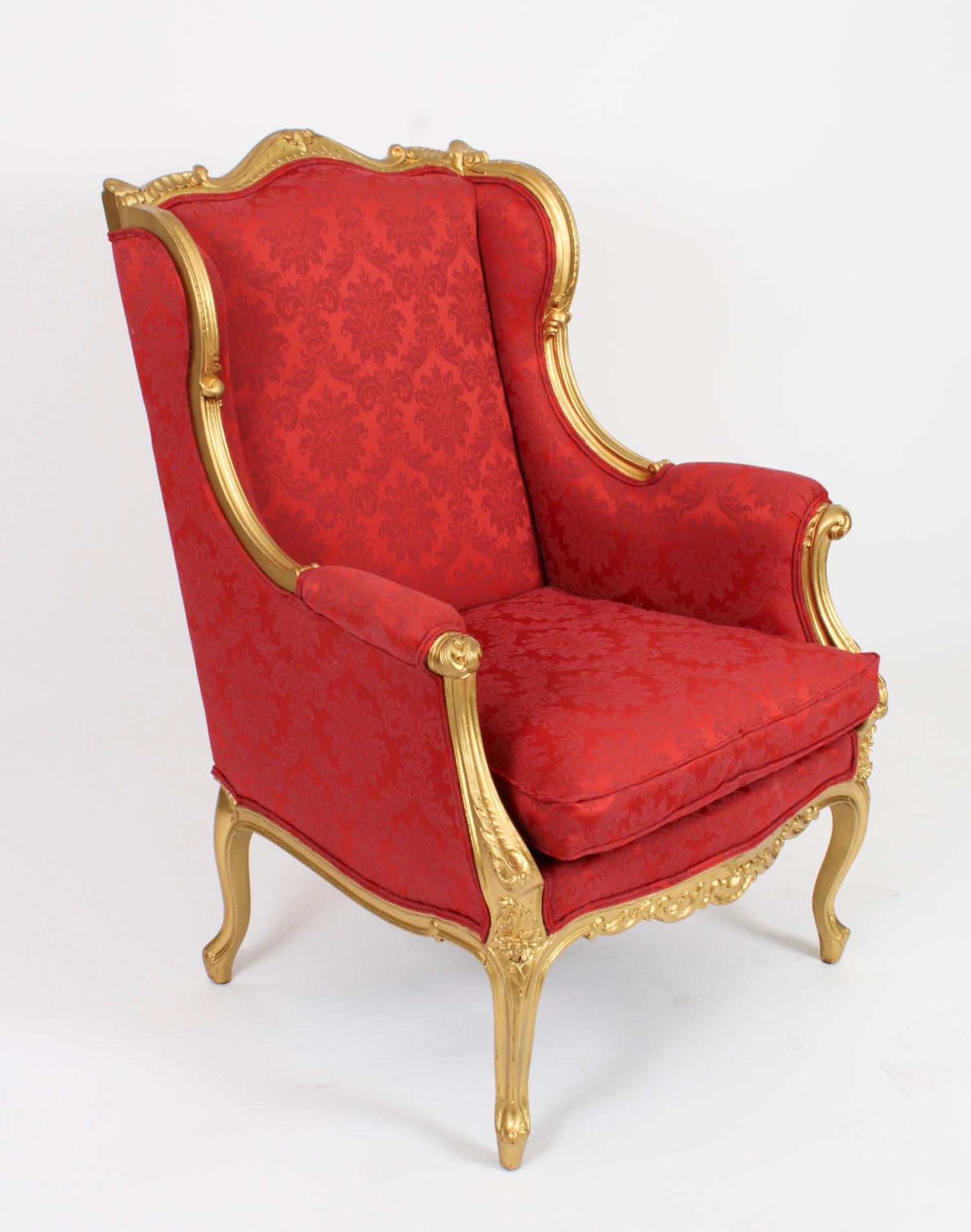 Antique Louis XV Revival Giltwood Shaped Bergere Armchair, 19th Century For Sale 7