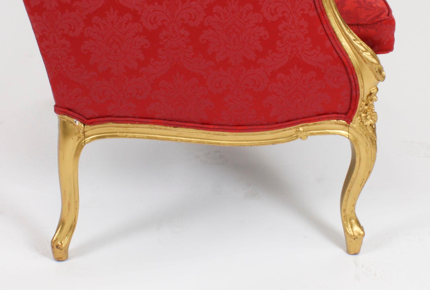 Antique Louis XV Revival Giltwood Shaped Bergere Armchair, 19th Century For Sale 9