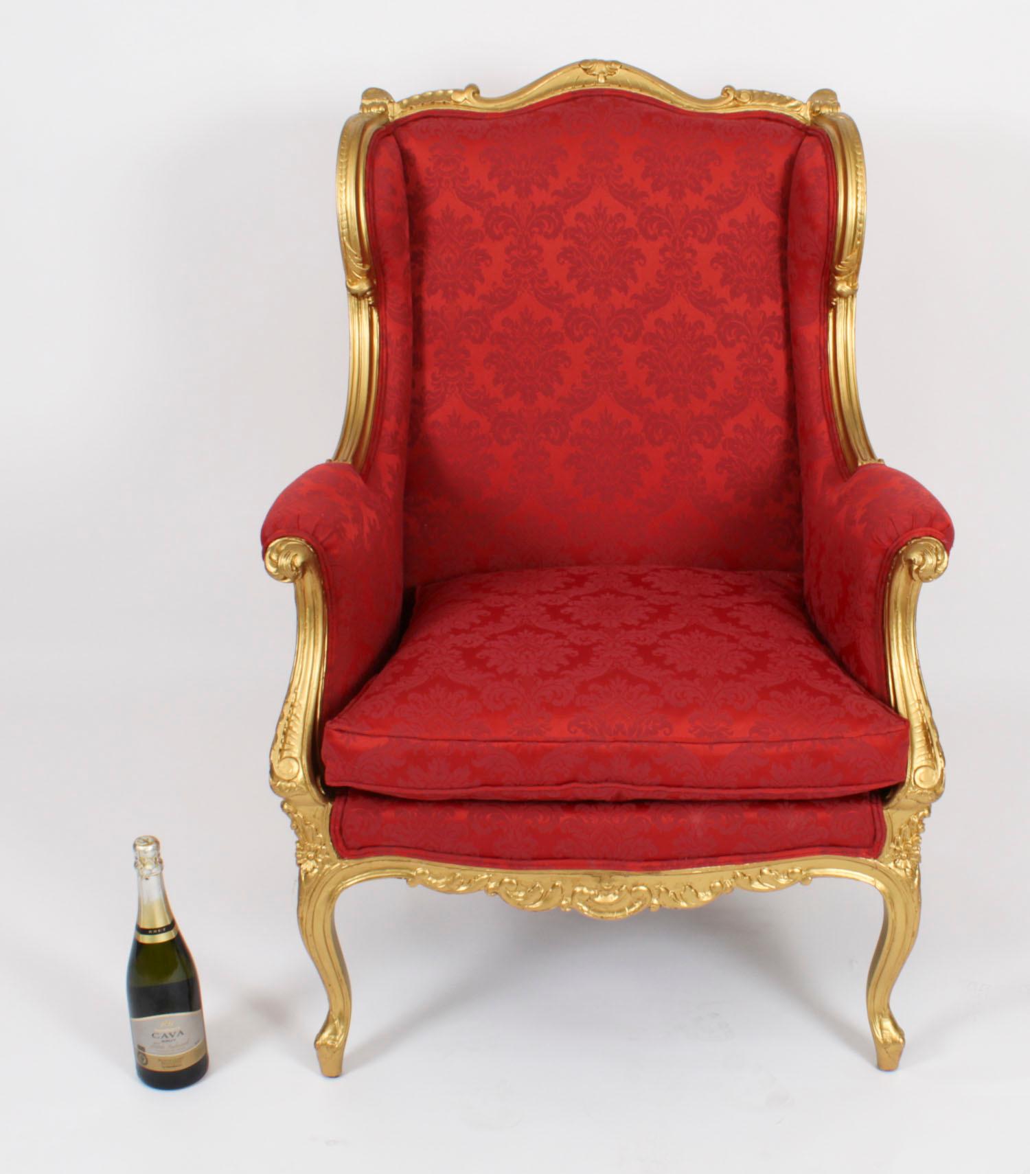 Antique Louis XV Revival Giltwood Shaped Bergere Armchair, 19th Century For Sale 12