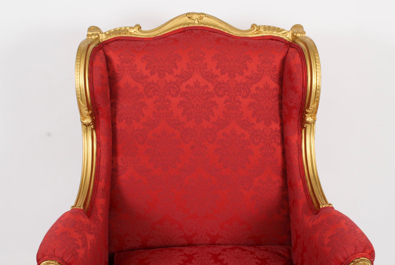 Louis XV A.I.C. Antique Revival Giltwood Shaped Bergere Armchair 19th C en vente