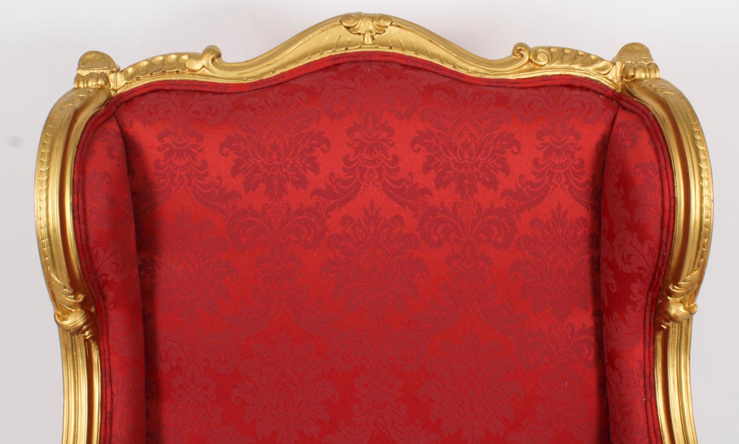 Carved Antique Louis XV Revival Giltwood Shaped Bergere Armchair 19th Century For Sale