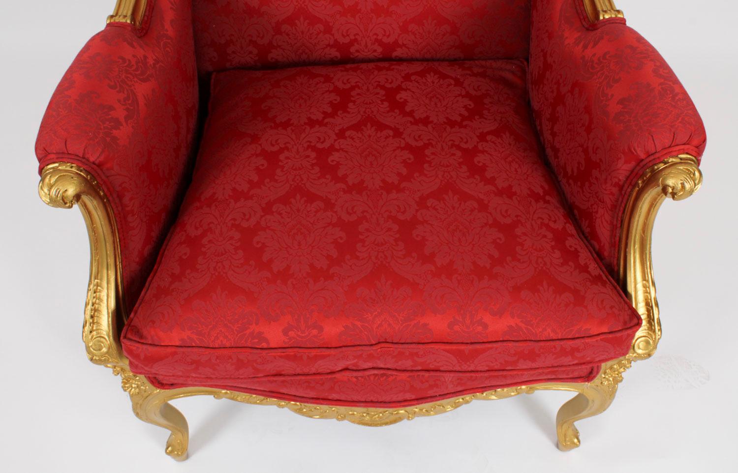 Antique Louis XV Revival Giltwood Shaped Bergere Armchair, 19th Century In Good Condition For Sale In London, GB