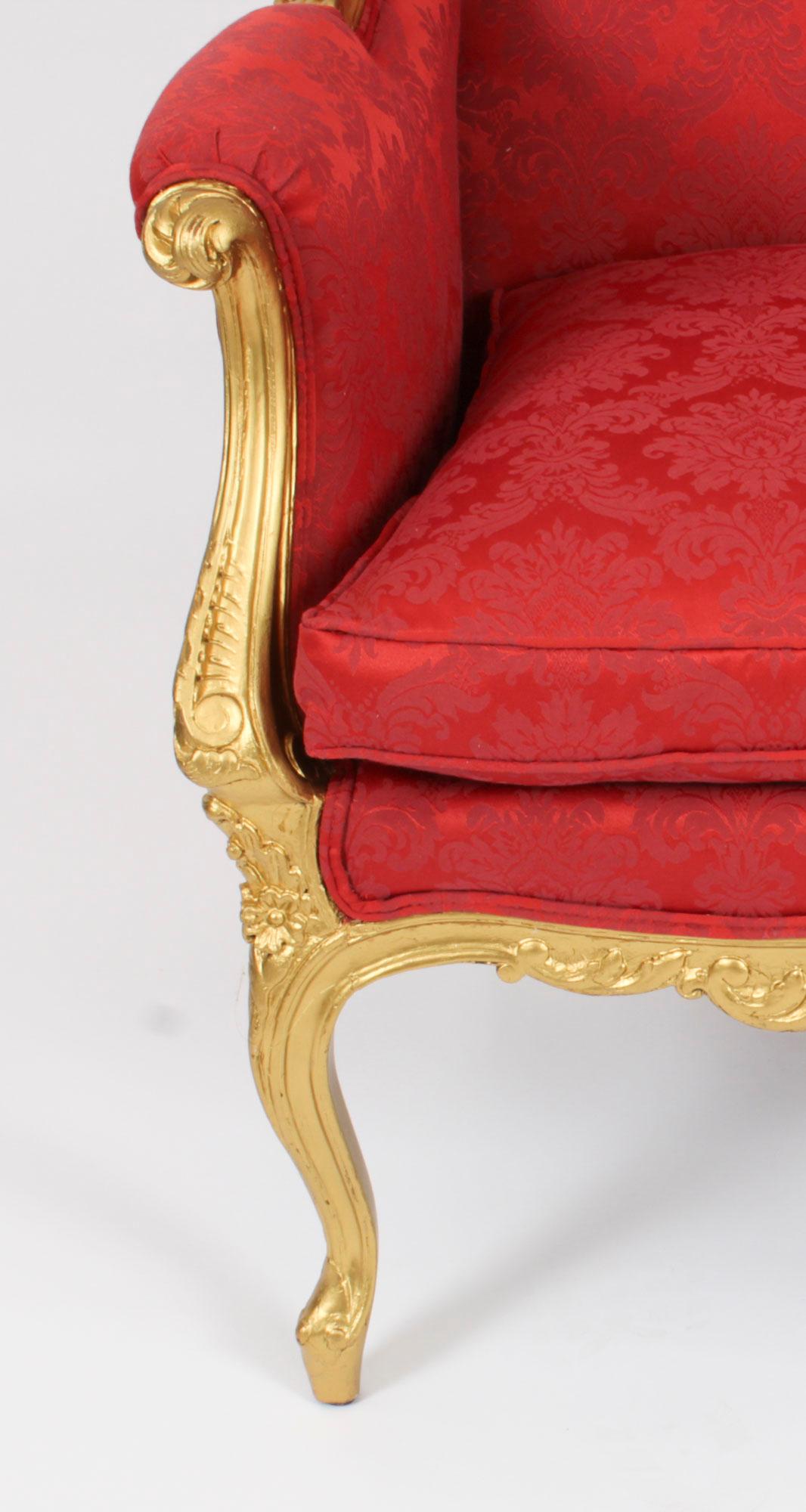 Late 19th Century Antique Louis XV Revival Giltwood Shaped Bergere Armchair, 19th Century For Sale