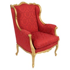 Antique Louis XV Revival Giltwood Shaped Bergere Armchair, 19th Century