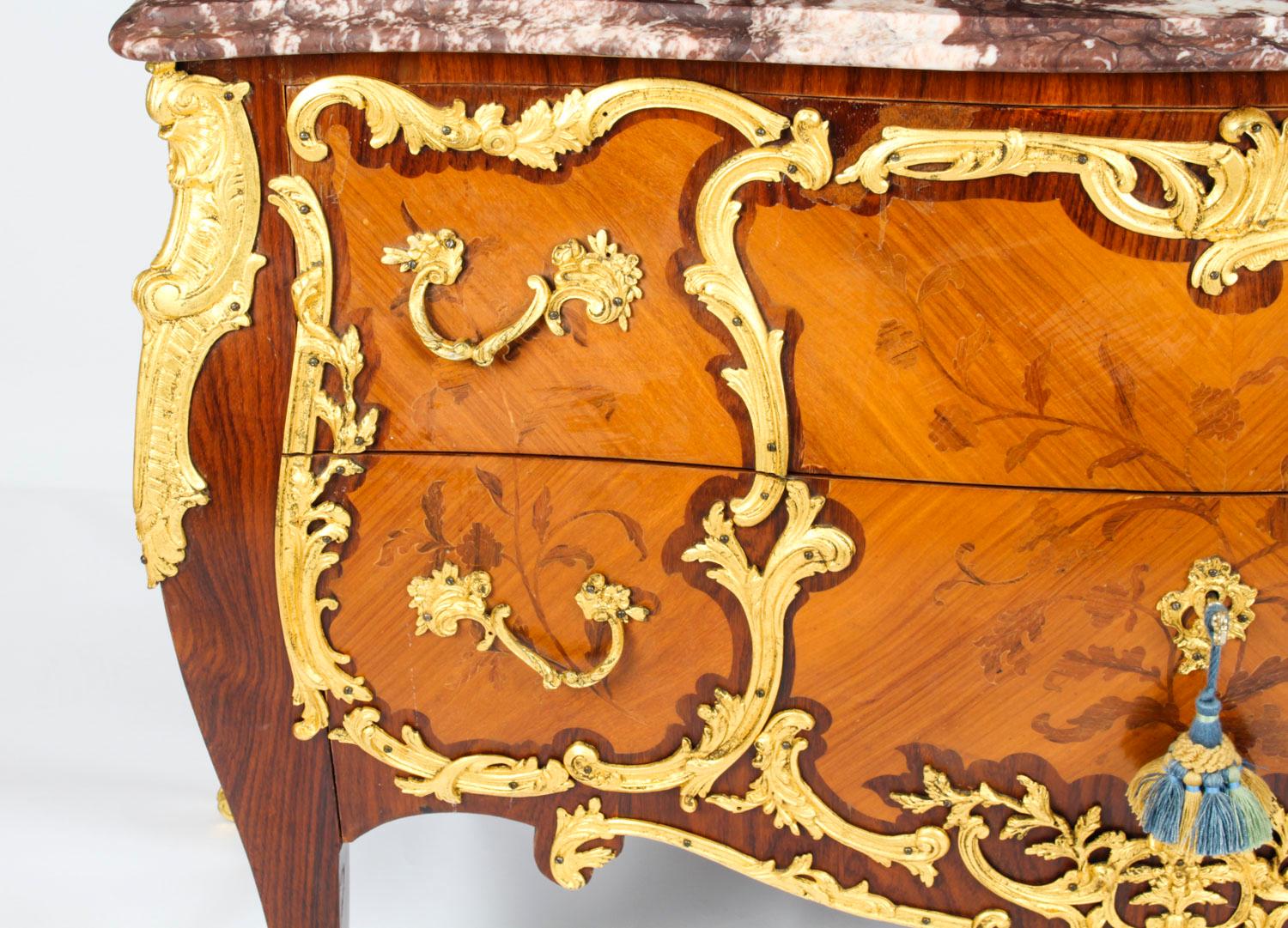 Antique Louis XV Revival Ormolu Mounted Marquetry Commode, 1920s 5