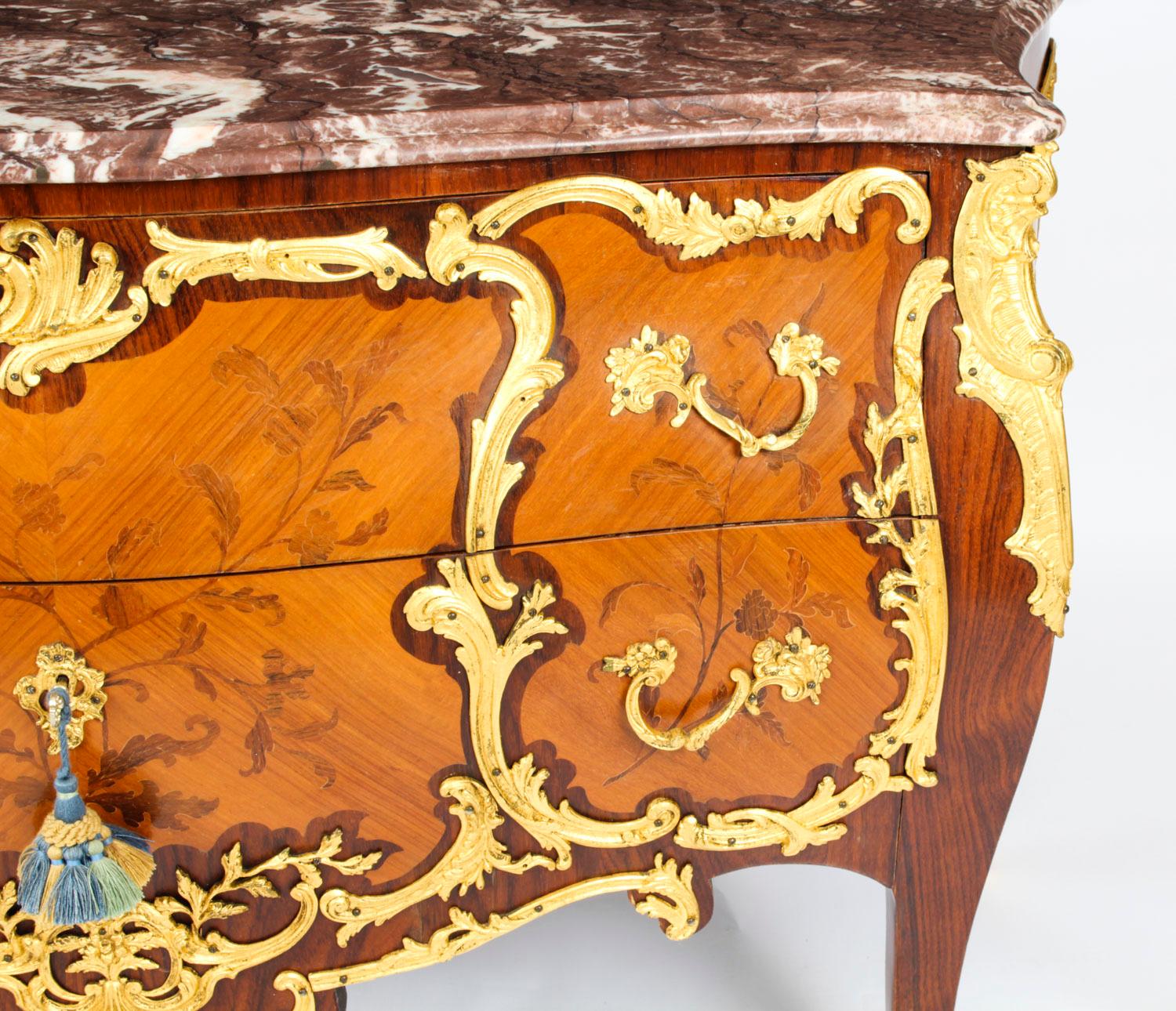 Antique Louis XV Revival Ormolu Mounted Marquetry Commode, 1920s 6