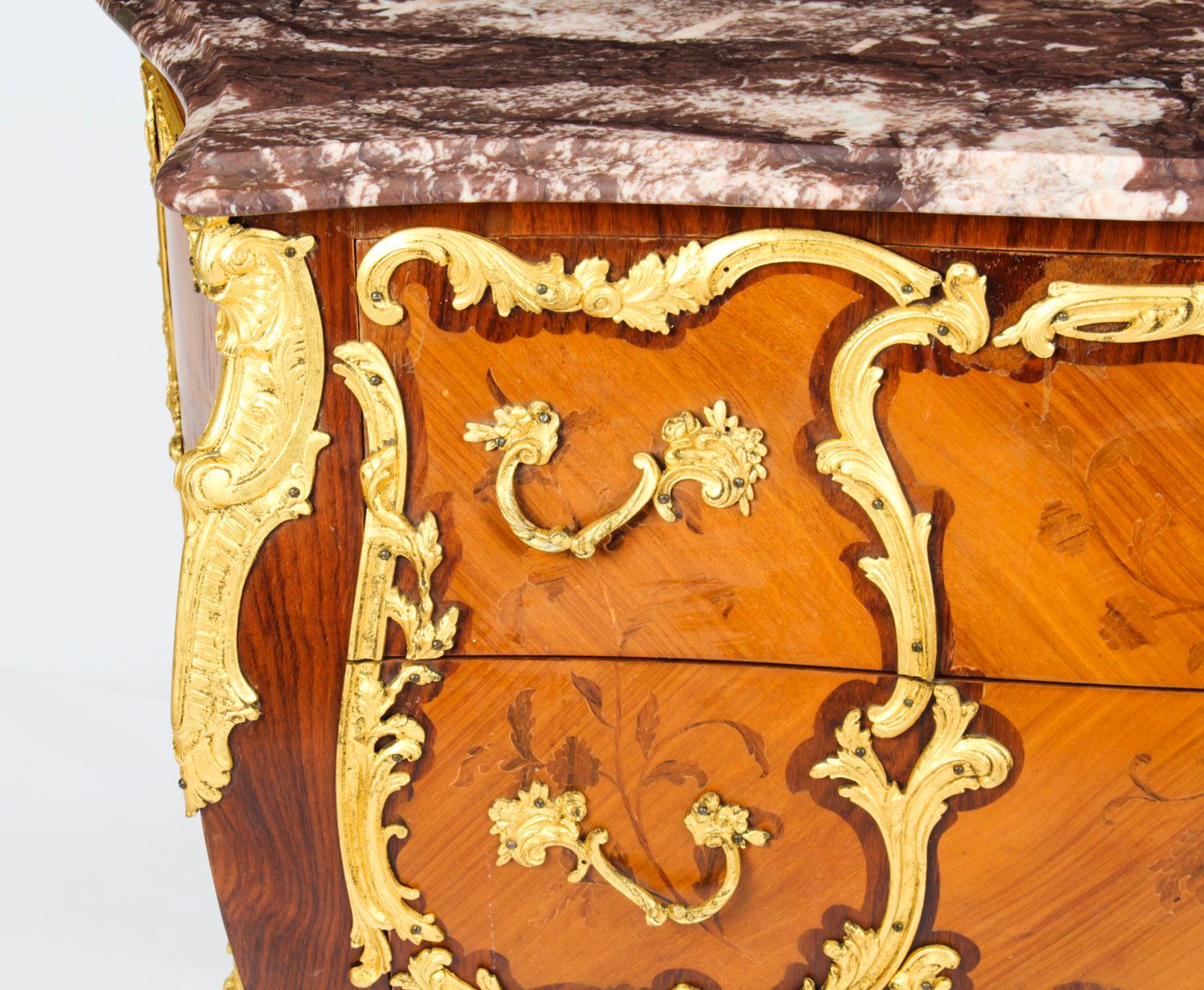 Antique Louis XV Revival Ormolu Mounted Marquetry Commode, 1920s 7