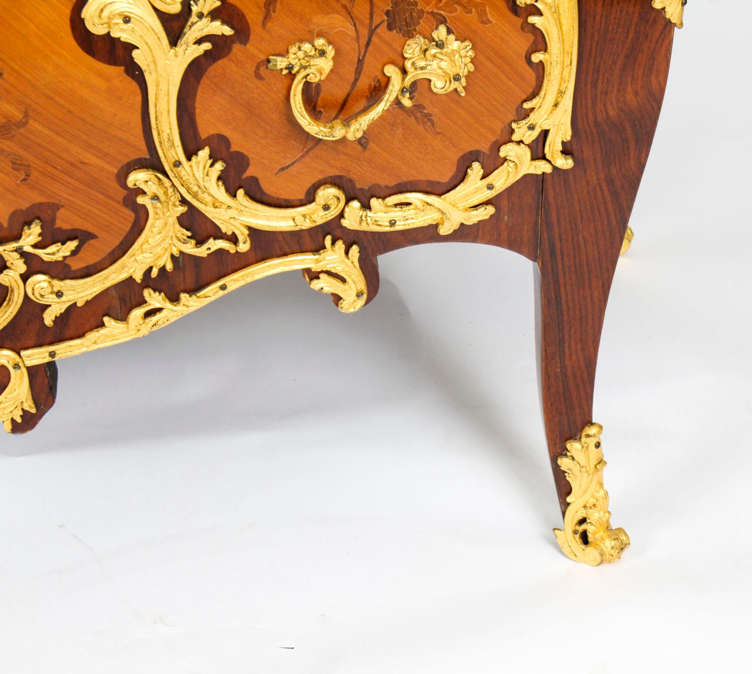 Antique Louis XV Revival Ormolu Mounted Marquetry Commode, 1920s 9