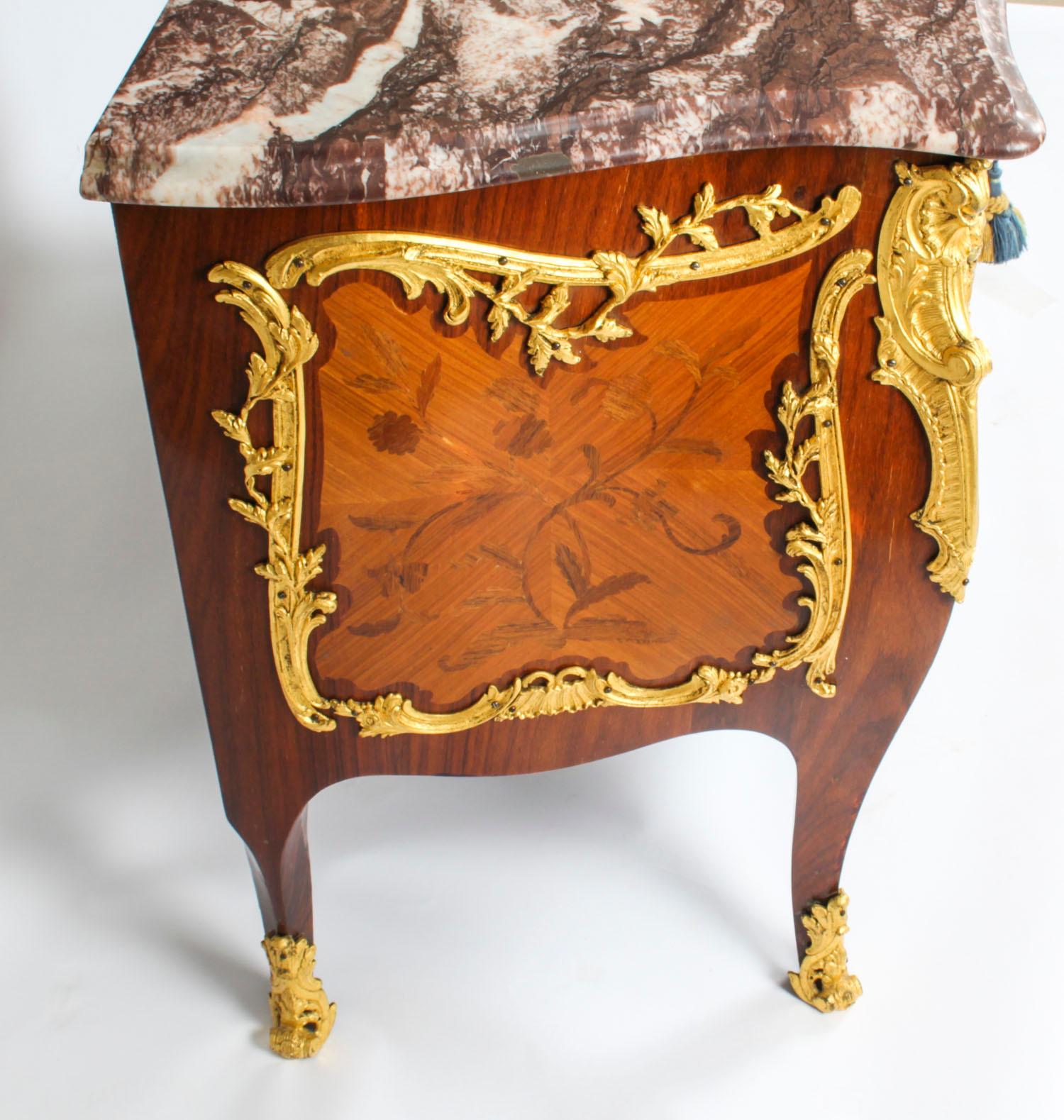 Antique Louis XV Revival Ormolu Mounted Marquetry Commode, 1920s 12