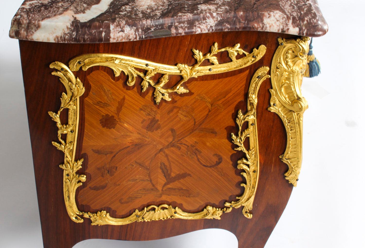 Antique Louis XV Revival Ormolu Mounted Marquetry Commode, 1920s 13