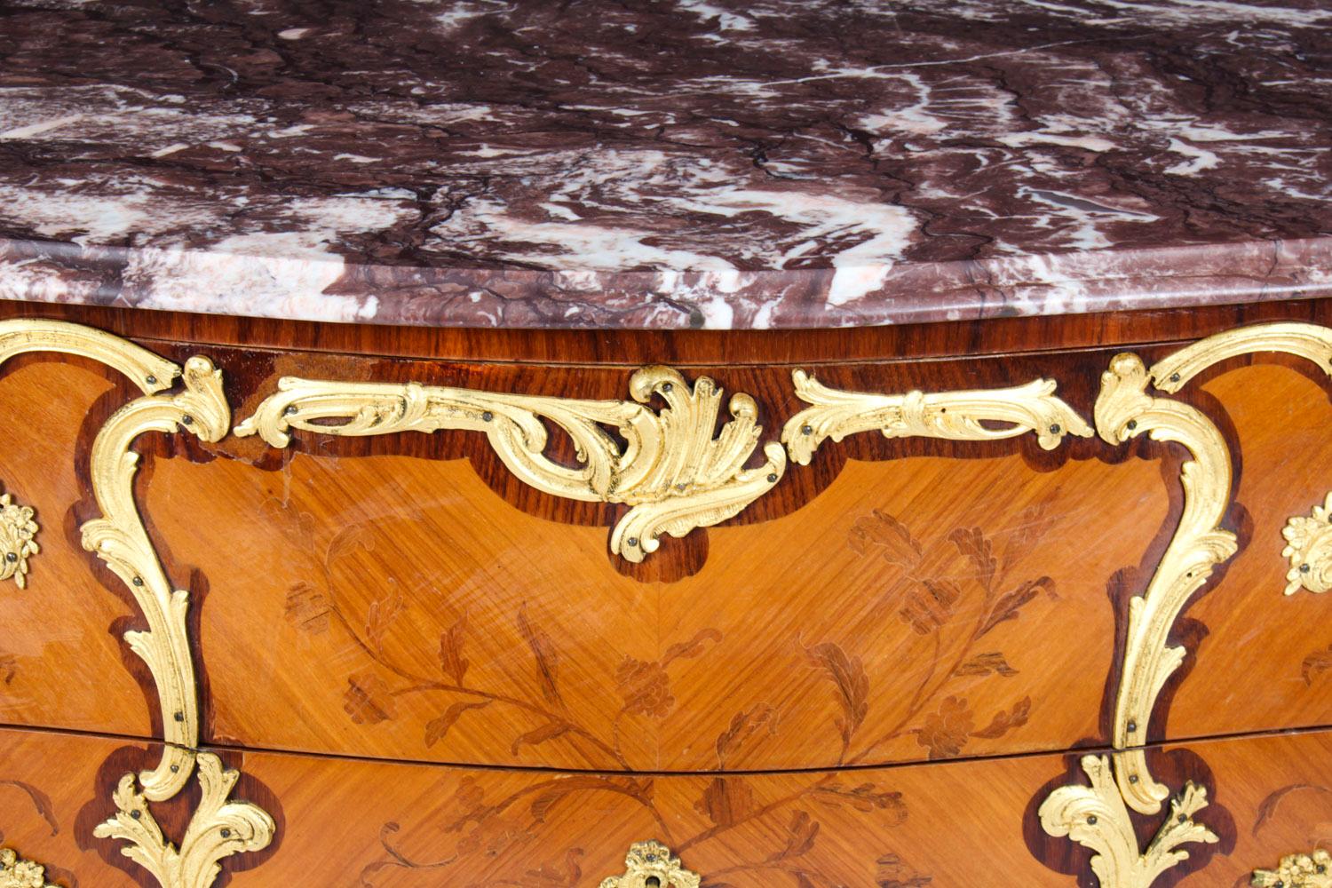 Antique Louis XV Revival Ormolu Mounted Marquetry Commode, 1920s 2