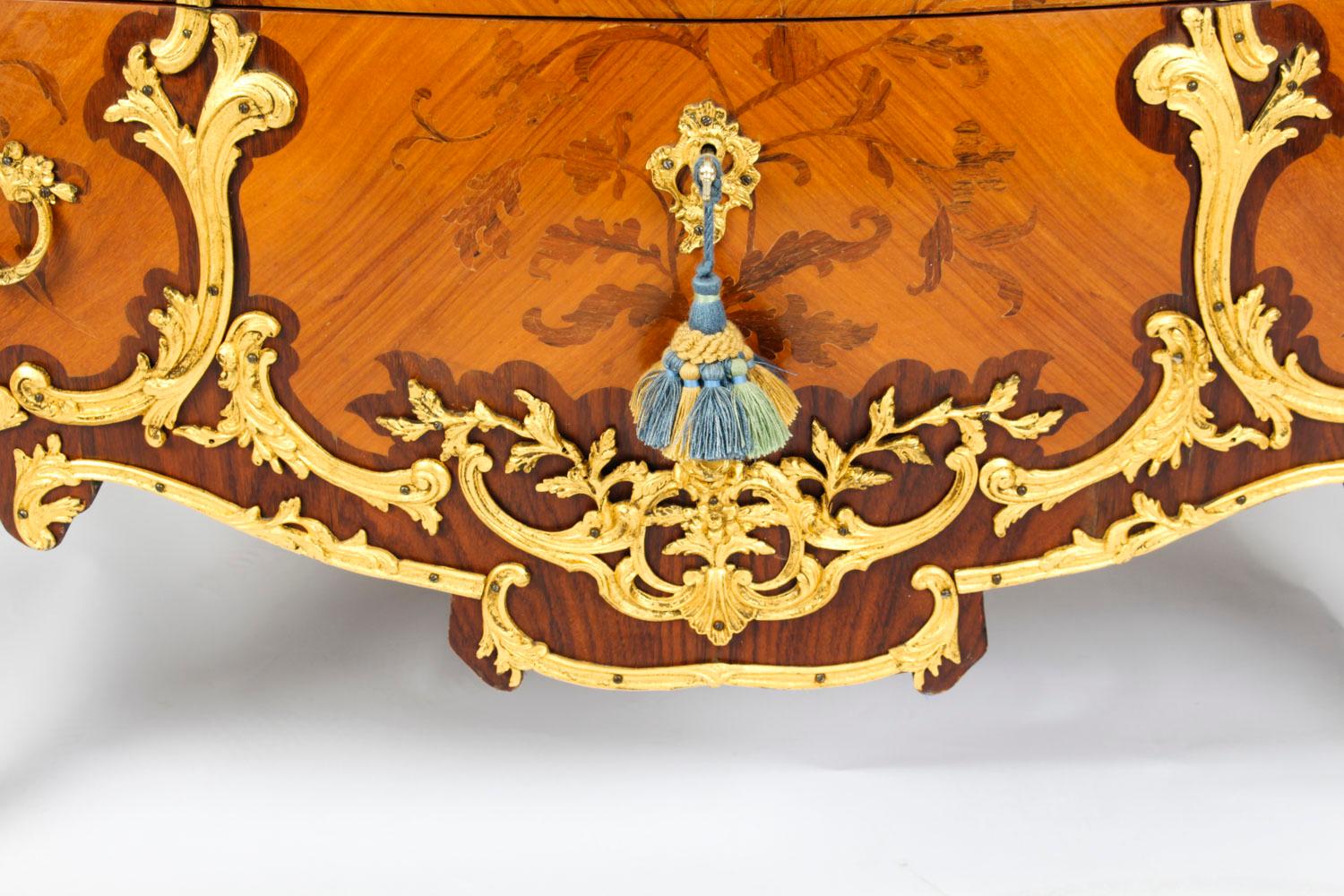 Antique Louis XV Revival Ormolu Mounted Marquetry Commode, 1920s 4