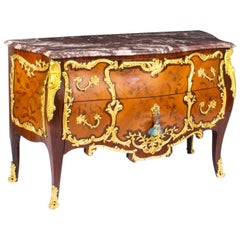Antique Louis XV Revival Ormolu Mounted Marquetry Commode, 1920s