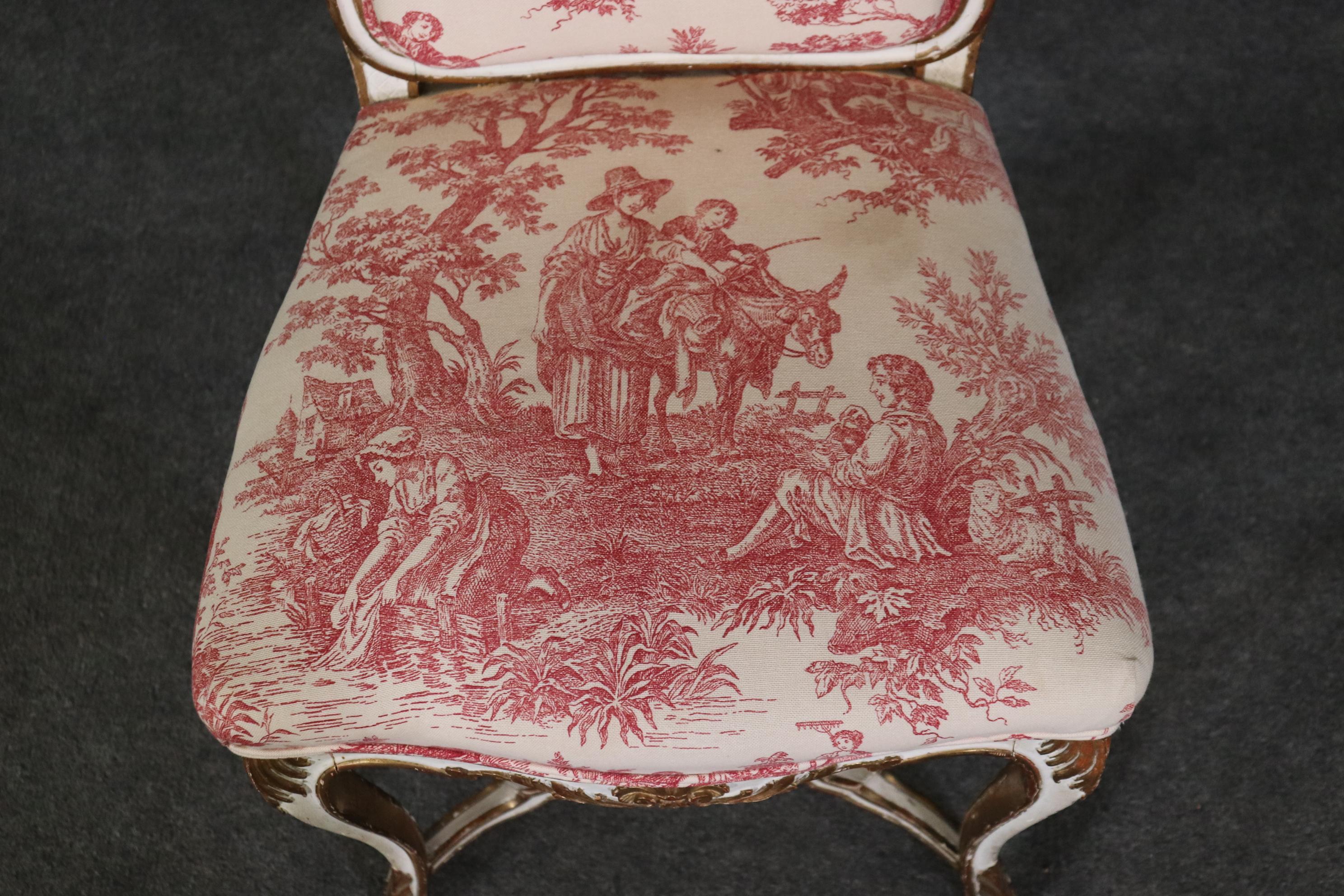 Antique Louis XV Rococo Style French Paint Decorated & Gilt Desk Chair For Sale 6