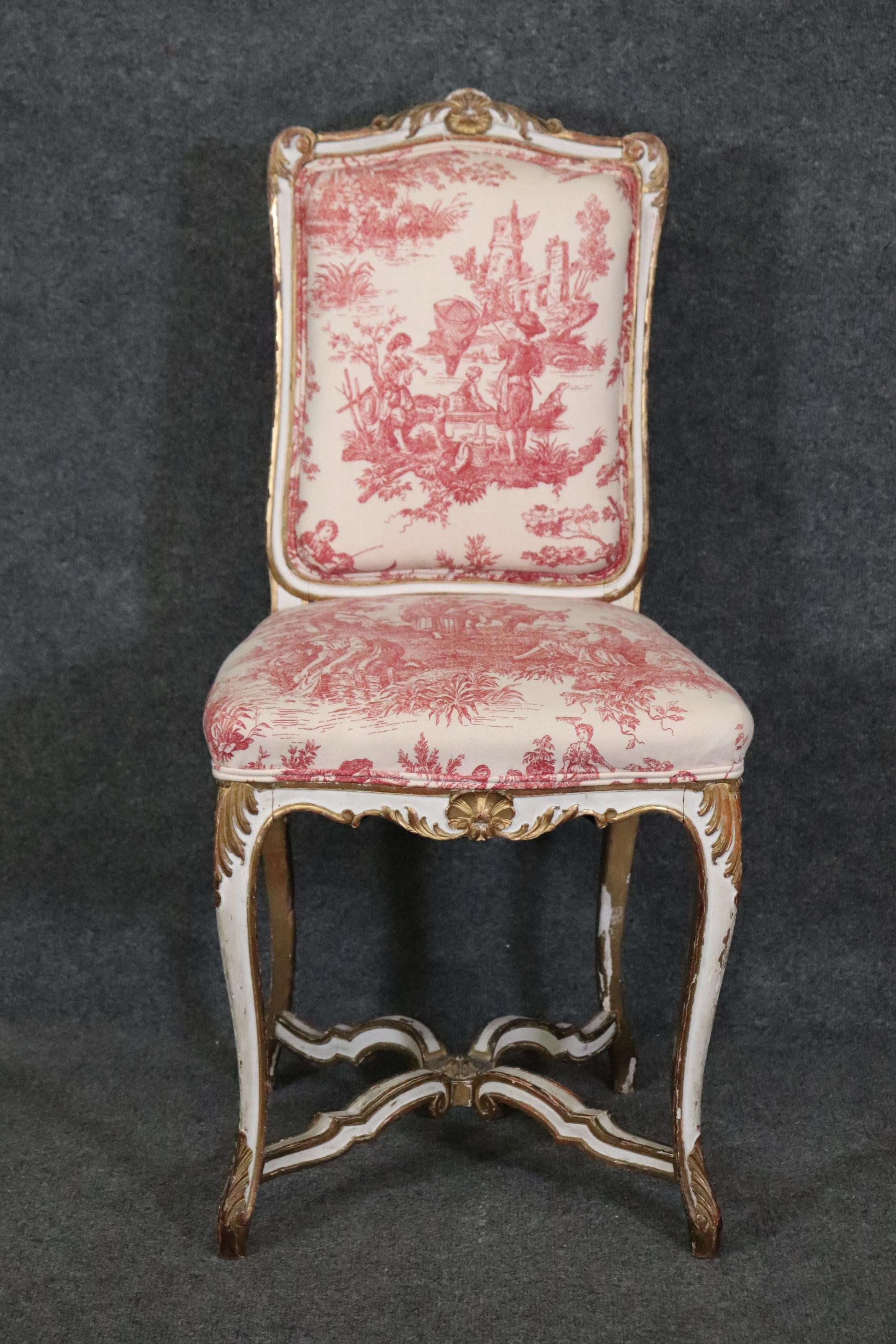 Carved Antique Louis XV Rococo Style French Paint Decorated & Gilt Desk Chair For Sale