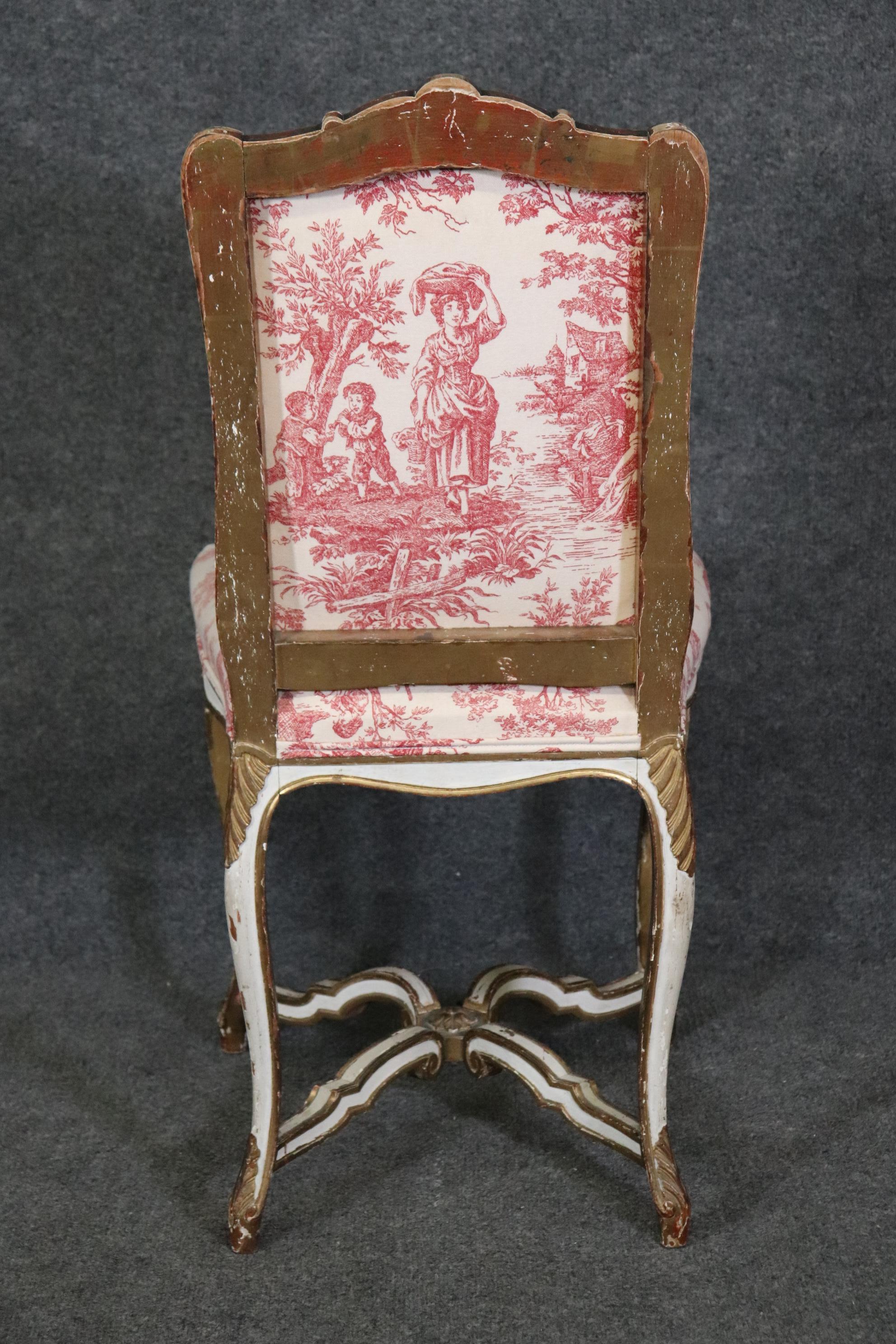 19th Century Antique Louis XV Rococo Style French Paint Decorated & Gilt Desk Chair For Sale