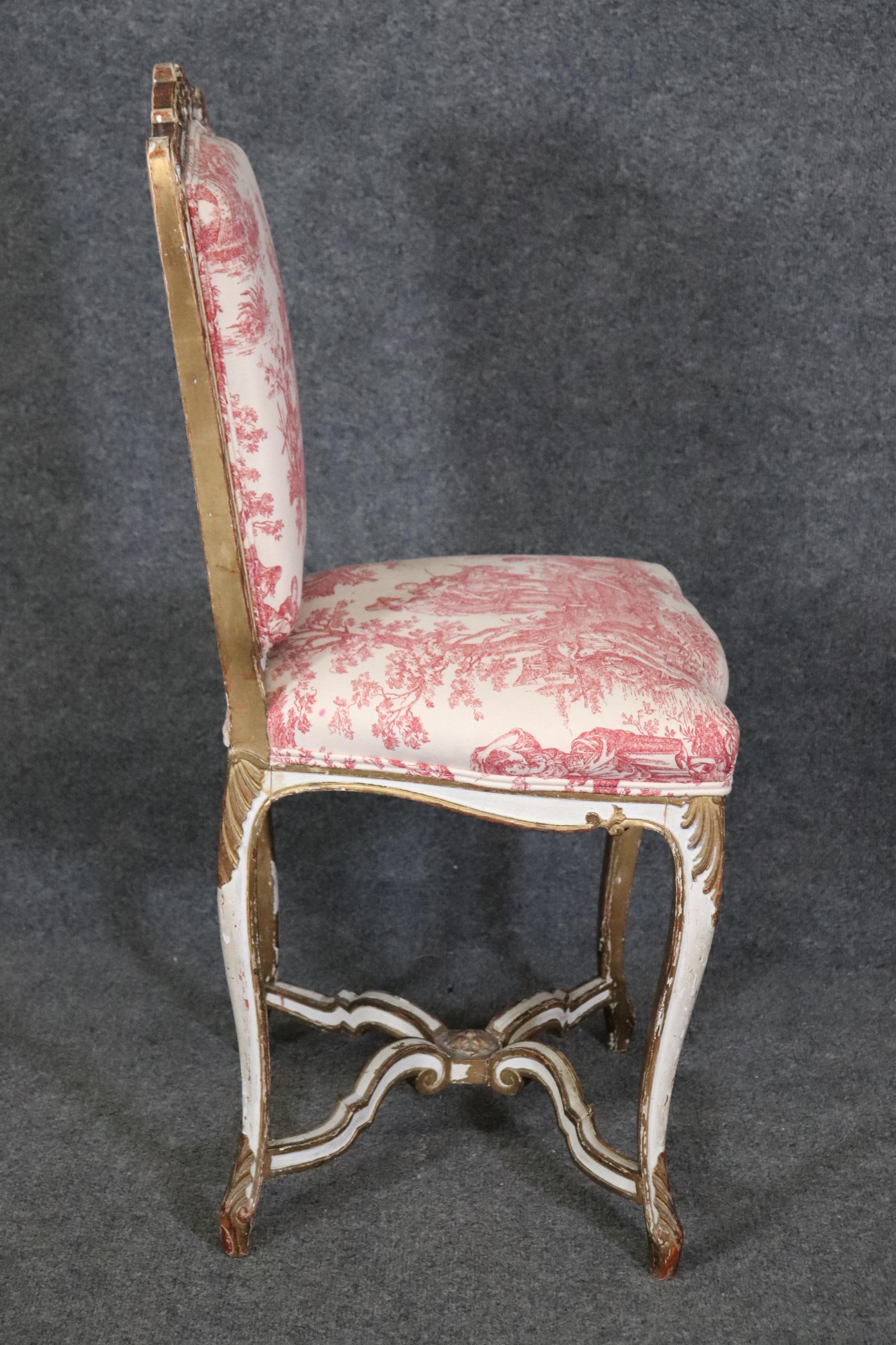 Upholstery Antique Louis XV Rococo Style French Paint Decorated & Gilt Desk Chair For Sale