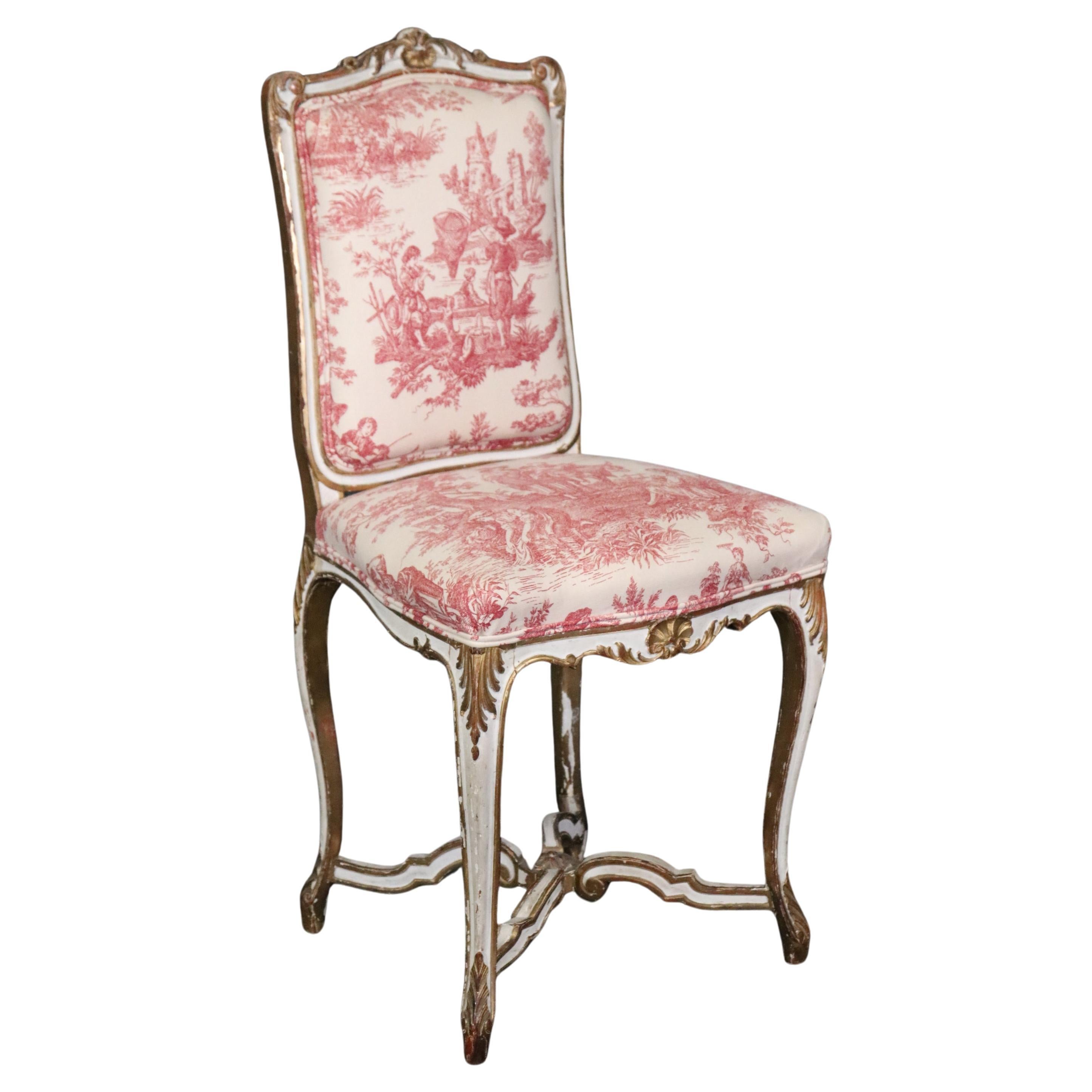 Antique Louis XV Rococo Style French Paint Decorated & Gilt Desk Chair en vente