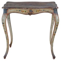 Antique Louis XV Serpentine Polychrome Painted Oak Turtle Top Rococo Side Table