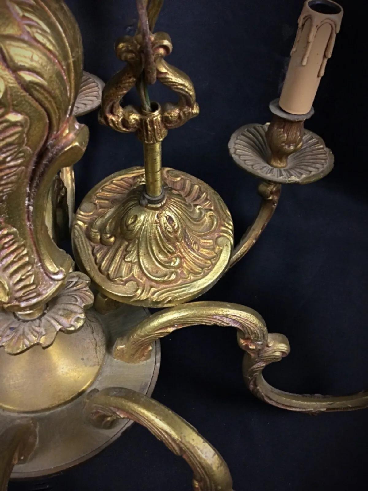 19th Century Antique Louis XV Style 8-Branch Chandelier – Solid Bronze - 2Y265