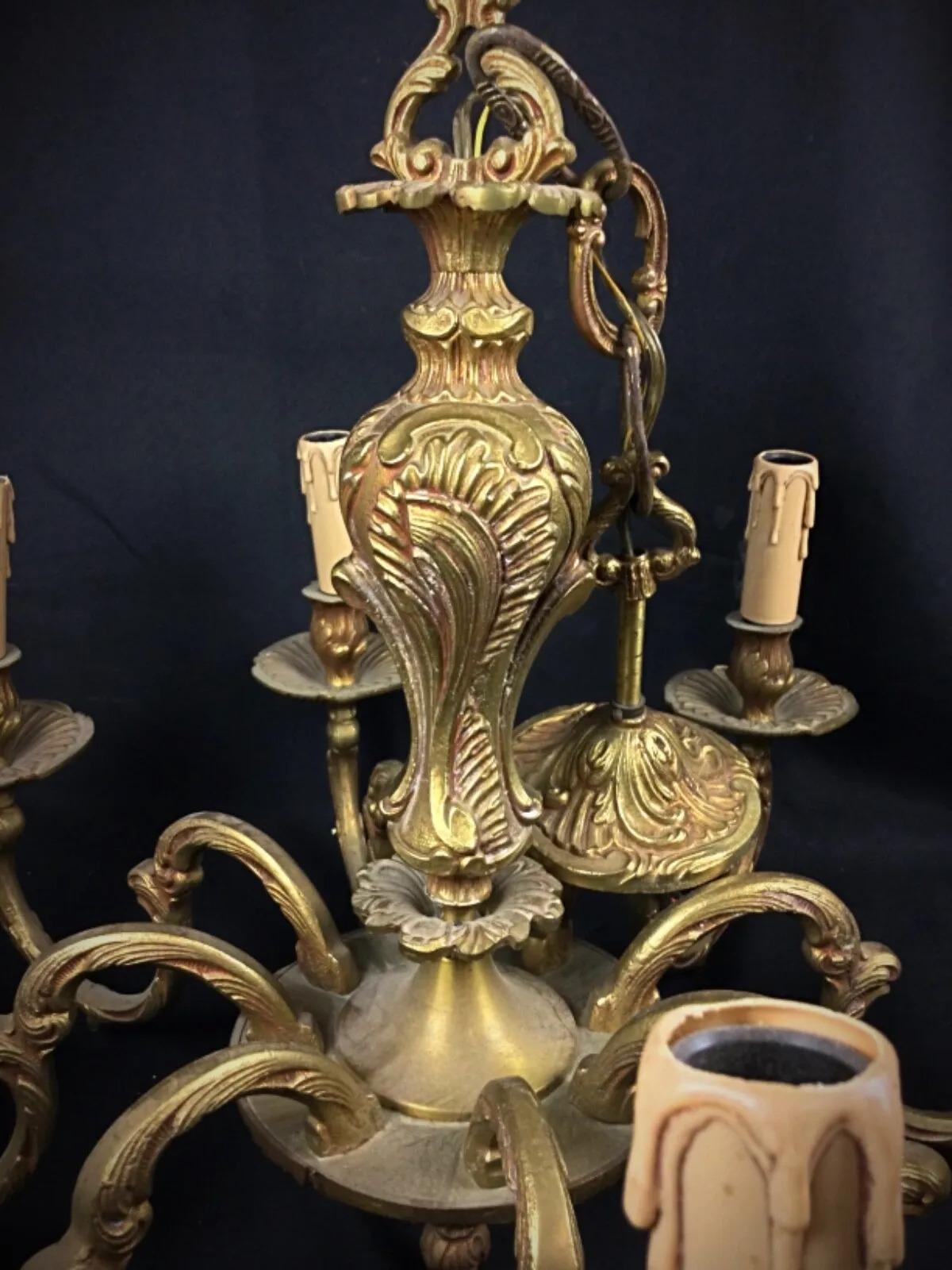 Antique Louis XV Style 8-Branch Chandelier – Solid Bronze - 2Y265 2