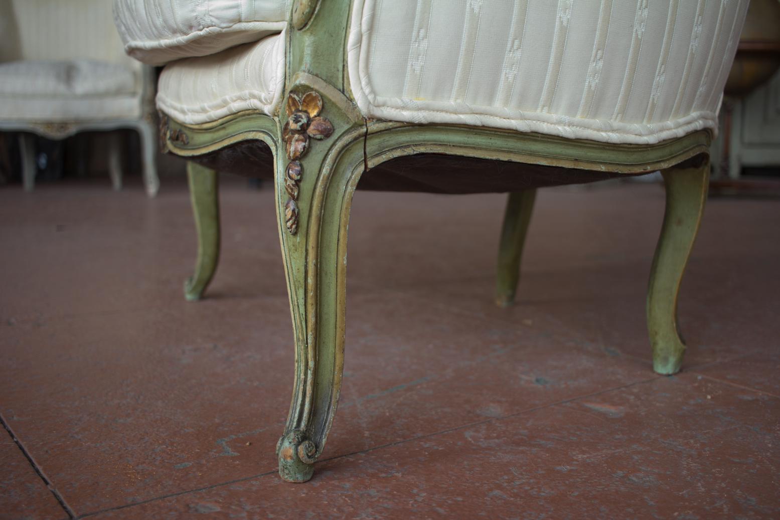 Wood Antique Louis XV Style Bergère Chair