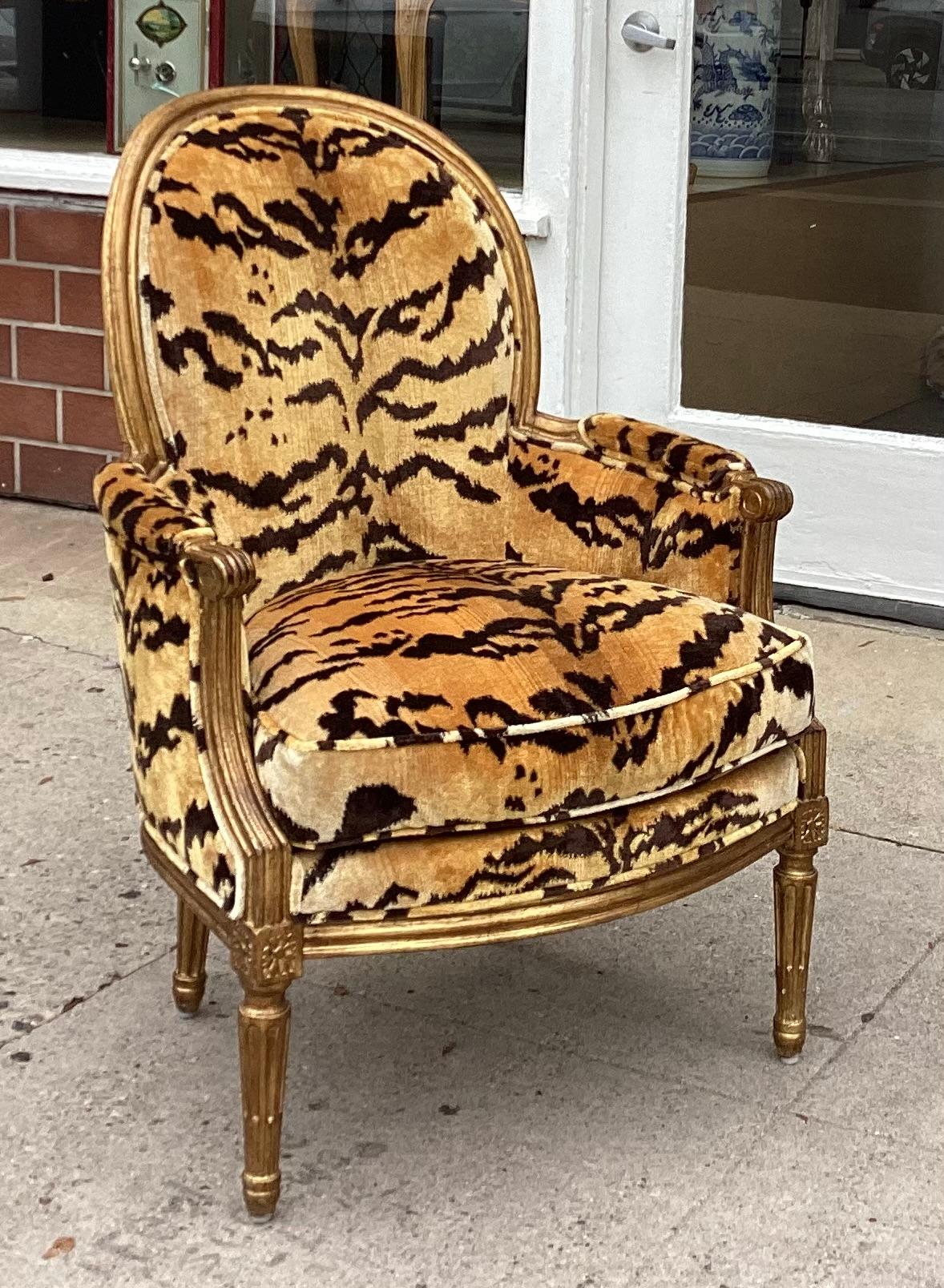 Louis XVI Antique Louis XV Style Bergere W Scalamandre Tigre Silk Velvet