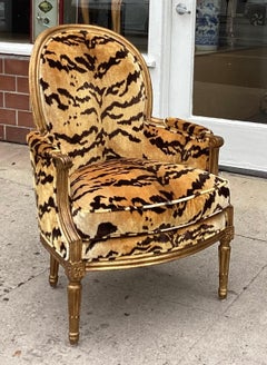Antique Louis XV Style Bergere W Scalamandre Tigre Silk Velvet