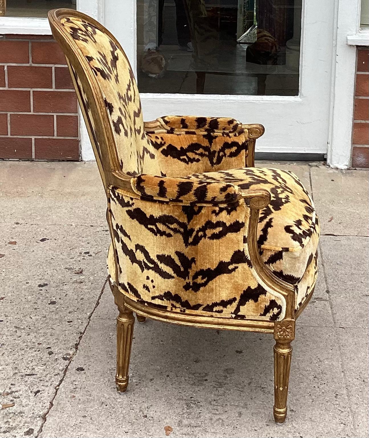 American Antique Louis XV Style Bergere W Scalamandre Tigre Silk Velvet