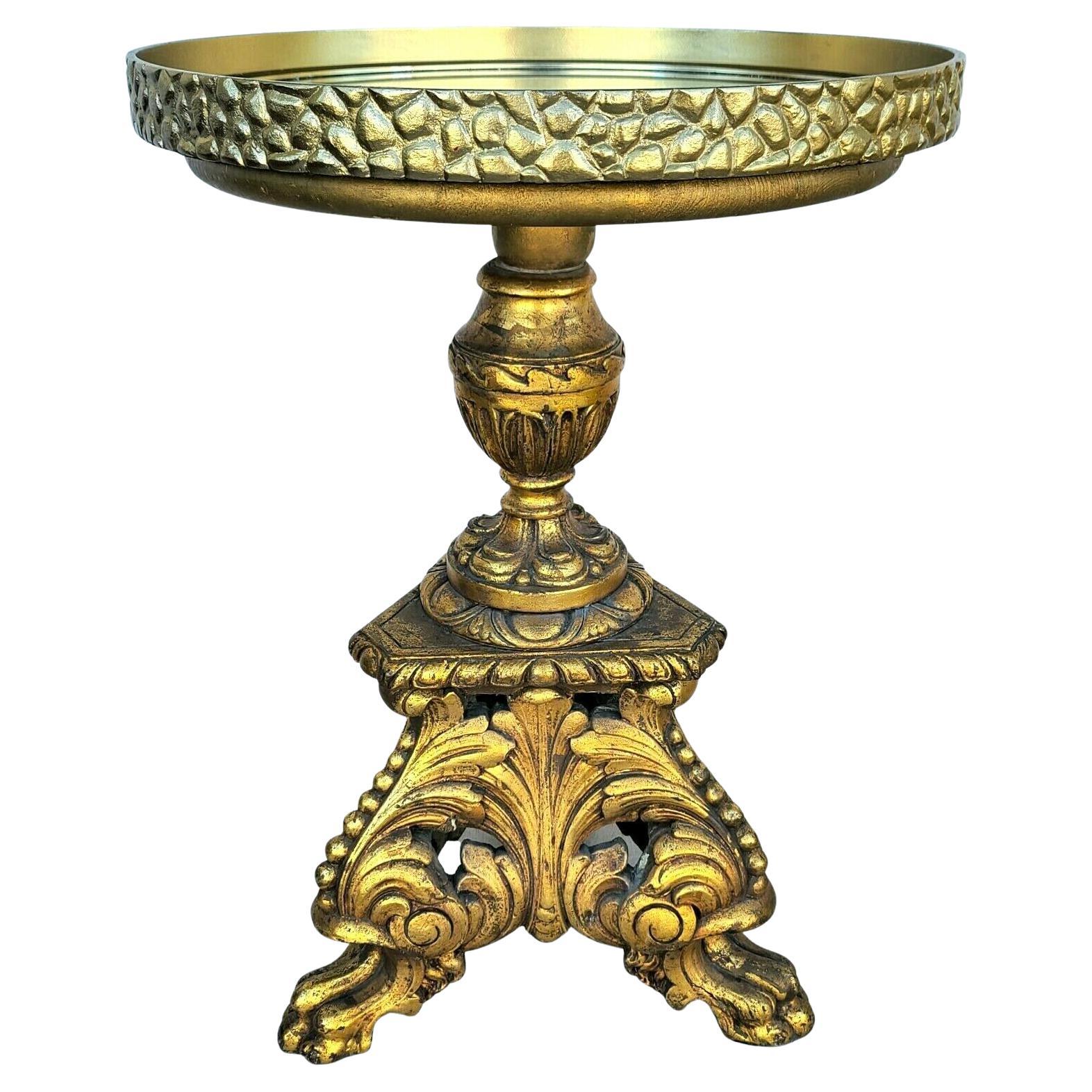 Antique Louis XV Style Brass Wrapped Gilt Side Accent Table with Serving Tray