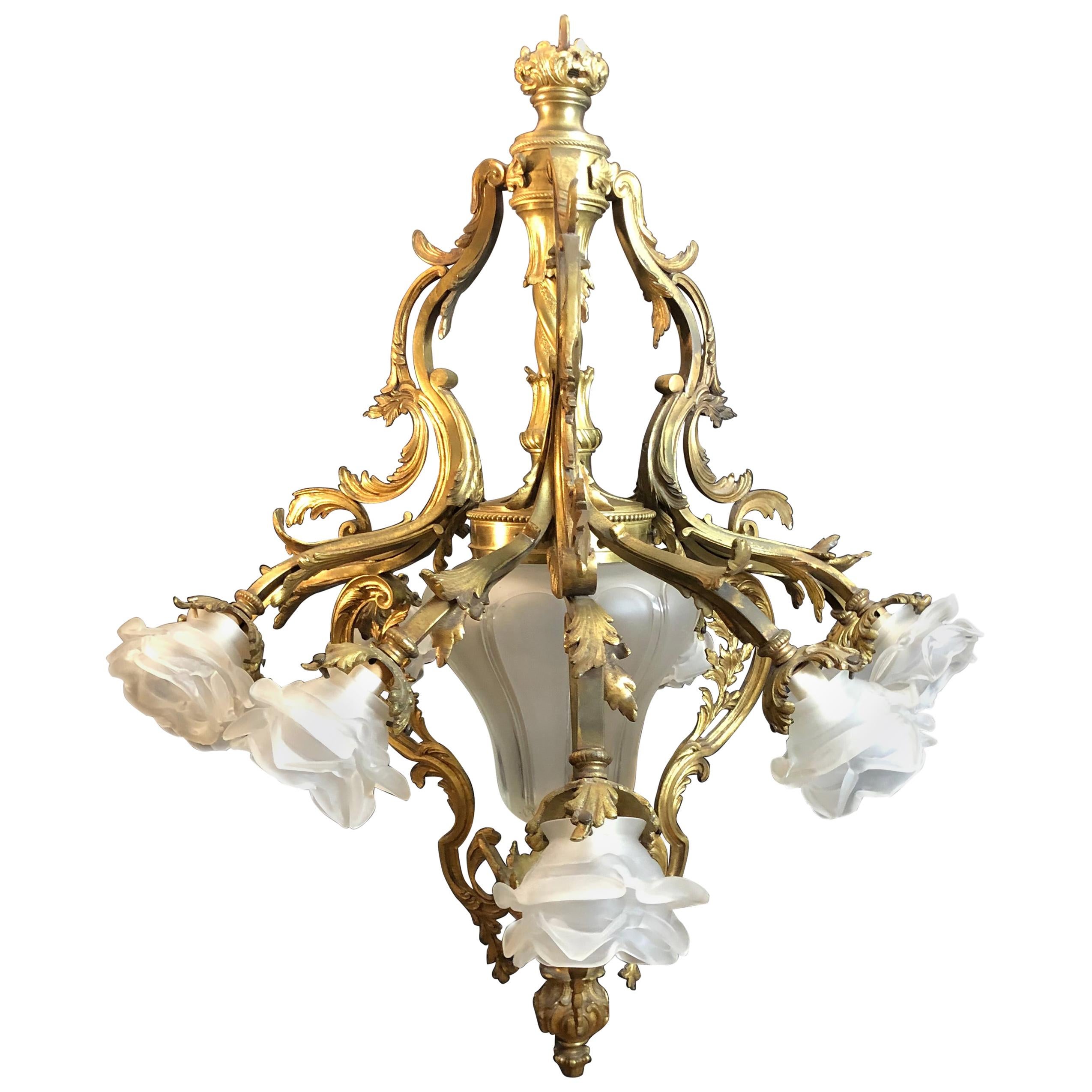 Gilt Bronze Chandelier In The Louis XV Style  For Sale