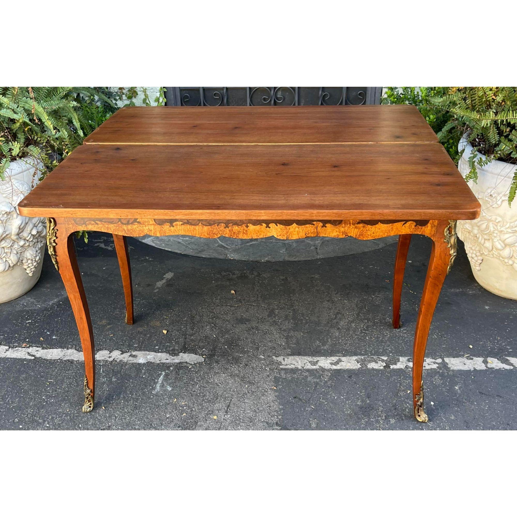 Antique Louis XV Style Bronze Mounted Marquetry Game Table, 19th Century In Good Condition In LOS ANGELES, CA