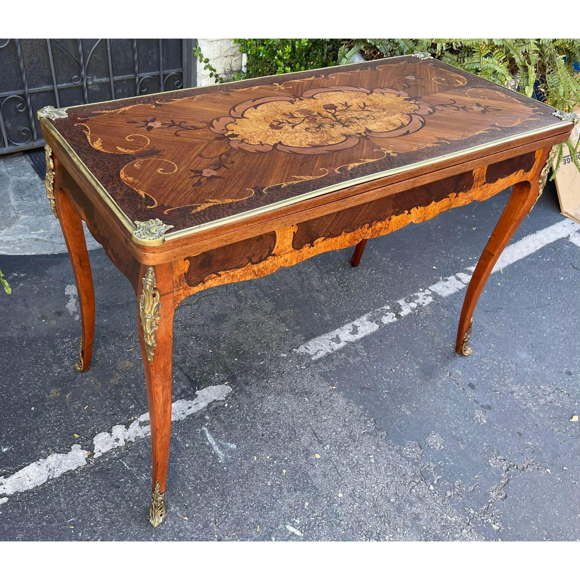 Antique Louis XV Style Bronze Mounted Marquetry Game Table, 19th Century 2