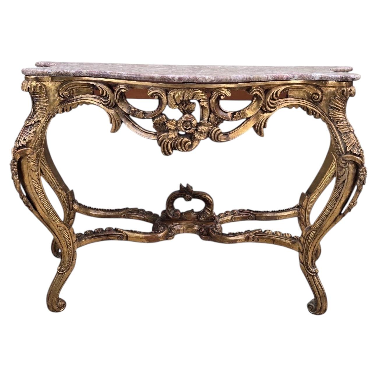 Antique Louis XV Style Carved Console Table For Sale