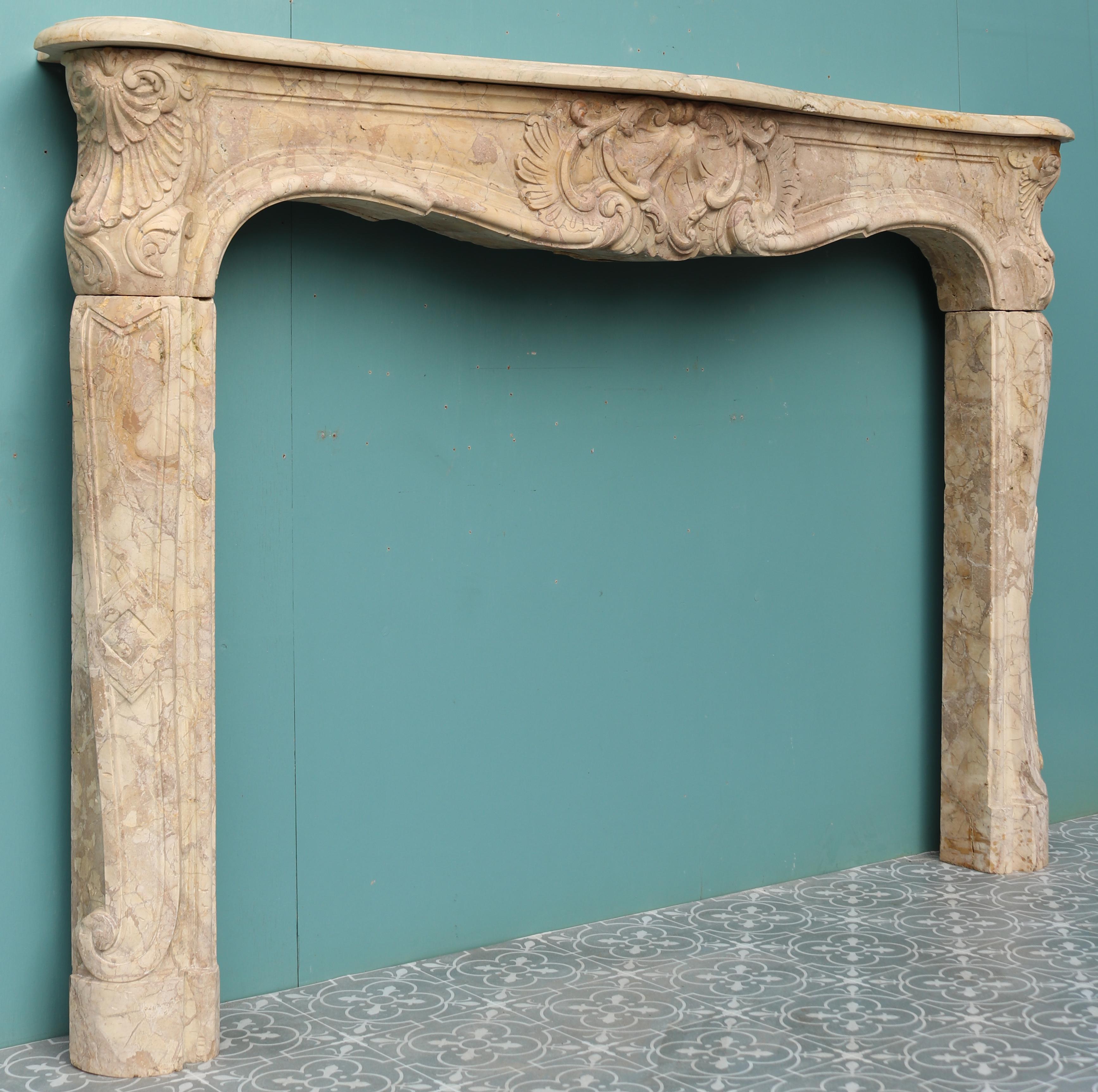 Antique Louis XV Style Carved Sarrancolin Marble Mantel For Sale 1